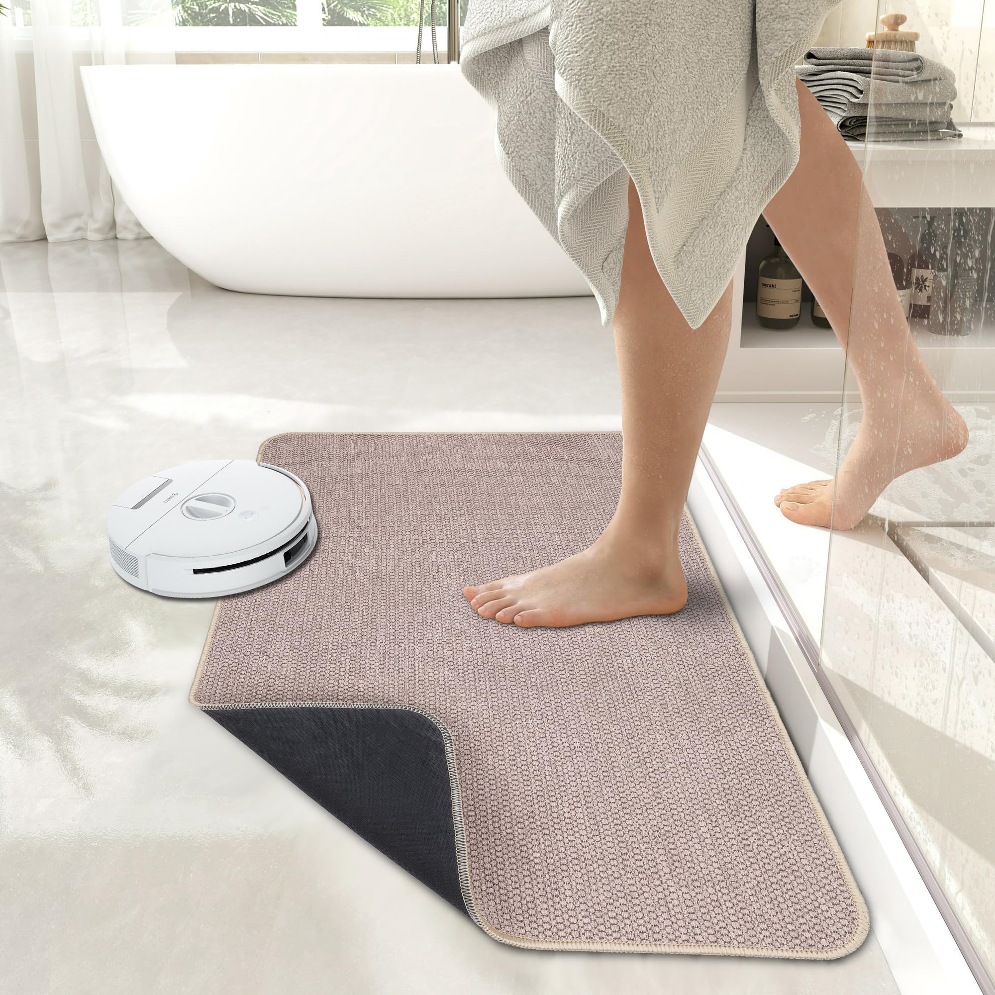 Bath Mat,Ultra Thin Bathroom Rugs,Rubber Bath Mats for Bathroom,No Slip Bath Rugs,Quick Dry,Machine Washable,Low Pile,Absorbent,Shower Outside,Sink,Home Decor Accessories.Beige,1'5"x2'3"(17x27inch) - Image 6