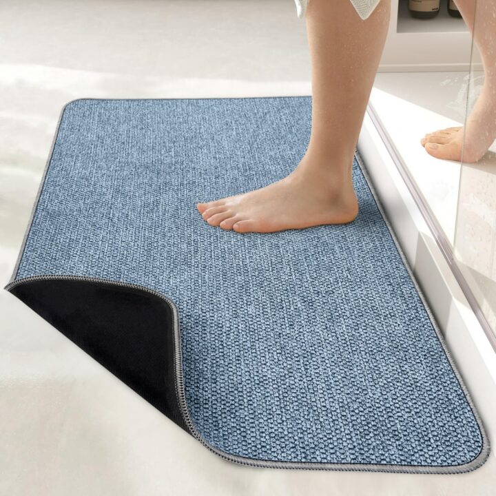 Bath Mat,Ultra Thin Bathroom Rugs,Rubber Bath Mats for Bathroom,No Slip Bath Rugs,Quick Dry,Machine Washable,Low Pile,Absorbent,Shower Outside,Sink,Home Decor Accessories.Blue,1'5"x2'3"(17x27inch)