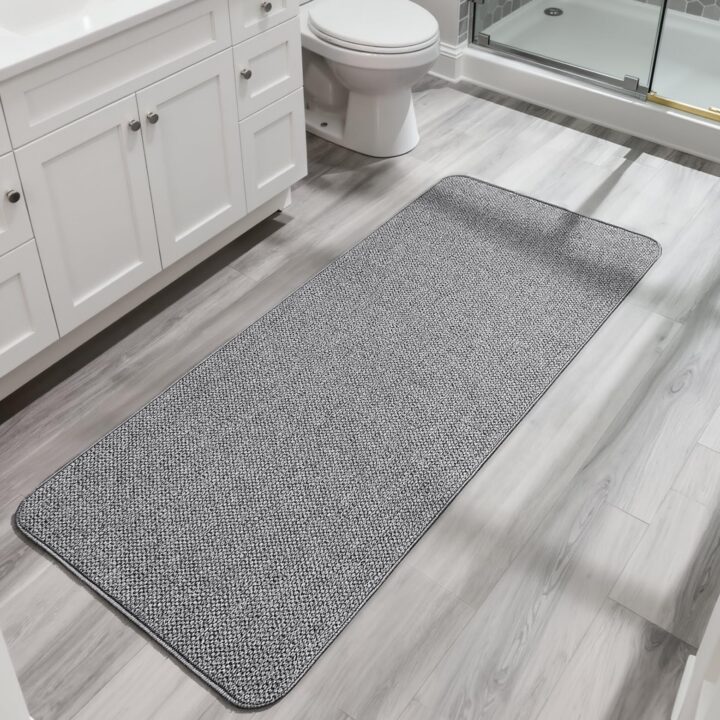 Bath Mat,Ultra Thin Bathroom Runner Rugs,Large Bath Mats for Bathroom,Quick Dry,Non-Slip,Machine Washable,Low Pile,Bath Rug,Shower Outside,Sink,Home Decor Accessories.Grey,1'9"x3'11"(21x47inch)