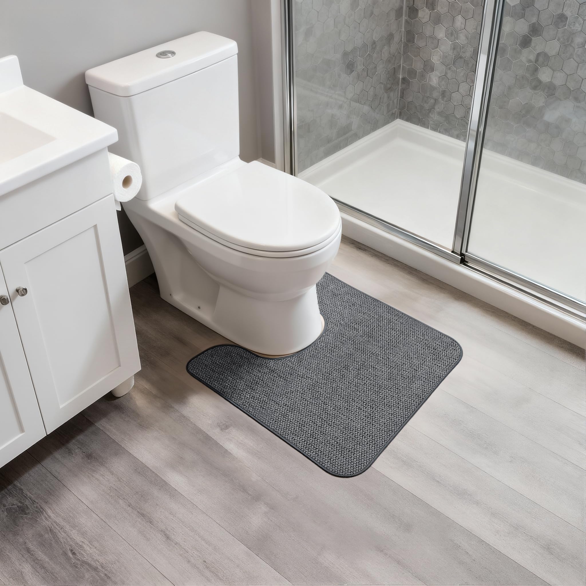 Toilet Rugs U Shaped Bathroom Rug,Machine Washable Non Slip Quick Dry Super Absorbent Ultra Thin Toilet Mats for Bathroom Toilet.Dark Grey,1'8"x2'(20x24inch) - Image 6