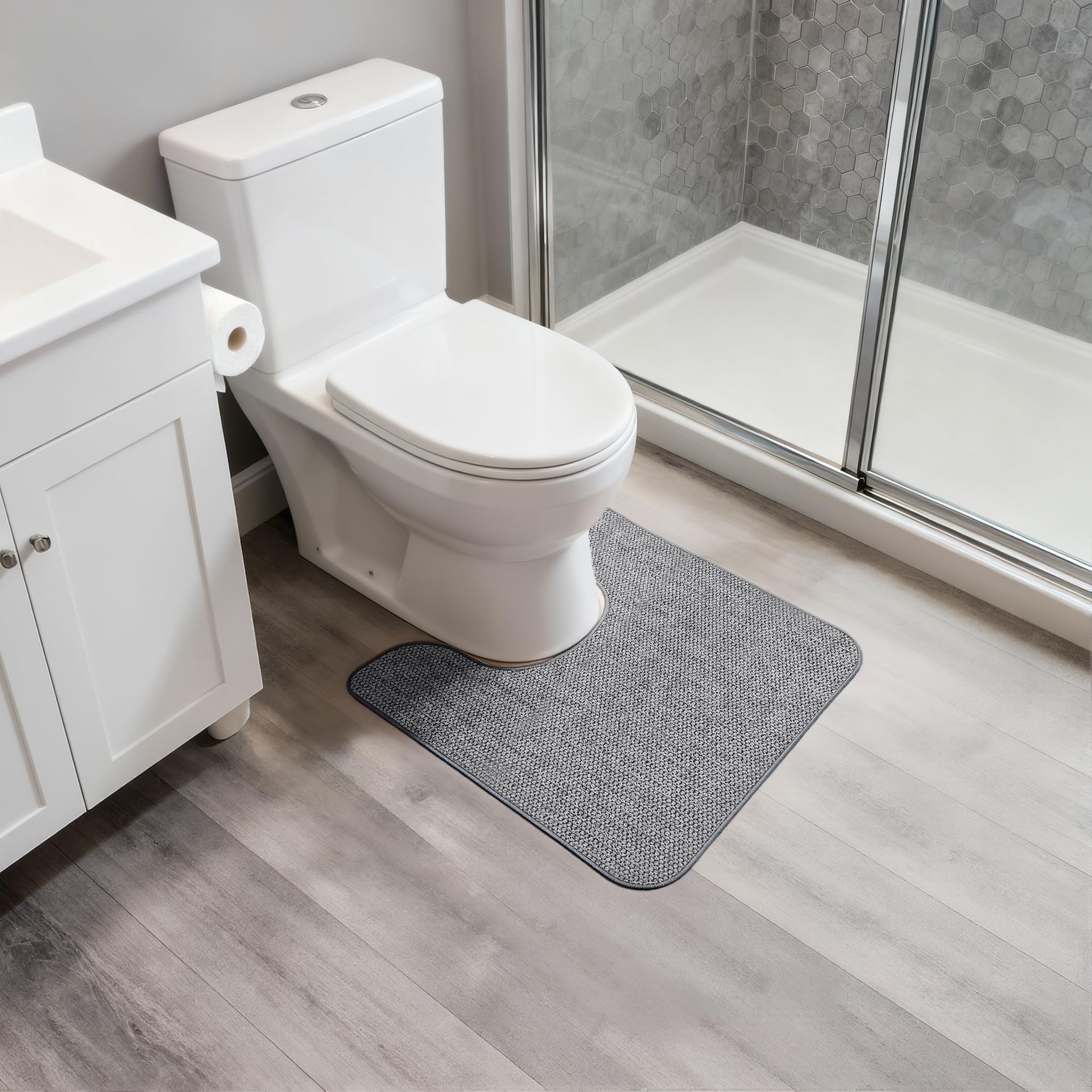 Toilet Rugs U Shaped Bathroom Rug,Machine Washable Non Slip Quick Dry Super Absorbent Ultra Thin Toilet Mats for Bathroom Toilet.Grey,1'8"x2'(20x24inch) - Image 6