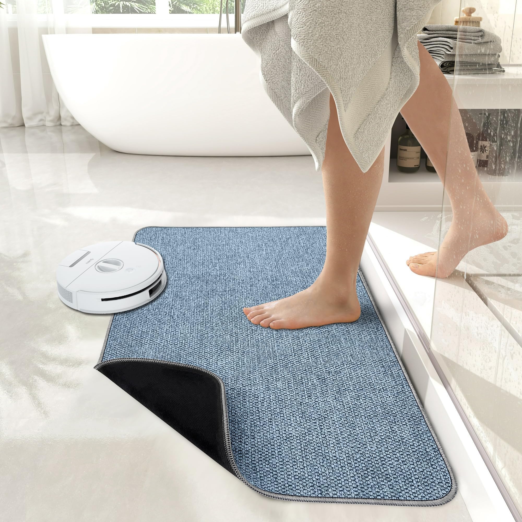 Bath Mat,Ultra Thin Bathroom Rugs,Rubber Bath Mats for Bathroom,No Slip Bath Rugs,Quick Dry,Machine Washable,Low Pile,Absorbent,Shower Outside,Sink,Home Decor Accessories.Blue,2'x3'(24x36inch) - Image 6