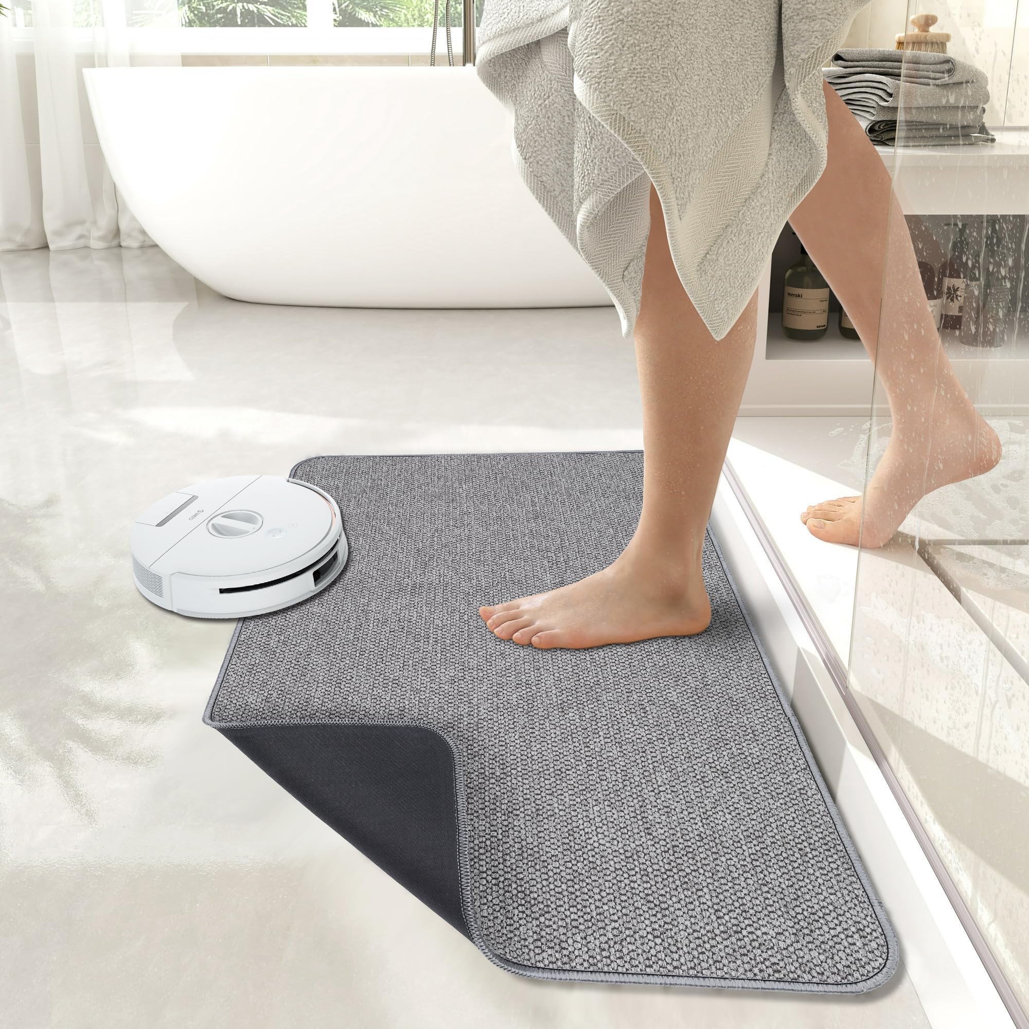 Bath Mat,Ultra Thin Bathroom Rugs,Rubber Bath Mats for Bathroom,No Slip Bath Rugs,Quick Dry,Machine Washable,Low Pile,Absorbent,Shower Outside,Sink,Home Decor Accessories.Grey,1'8"x2'8"(20x32inch) - Image 6