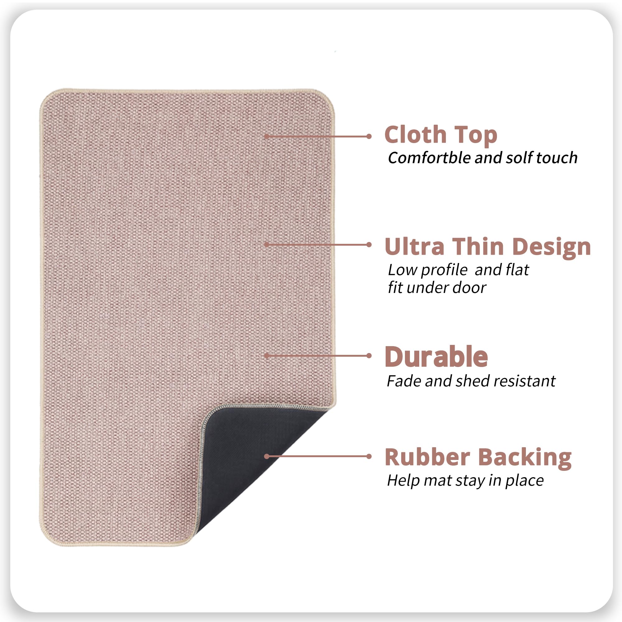 Bath Mat,Ultra Thin Bathroom Rugs,Rubber Bath Mats for Bathroom,No Slip Bath Rugs,Quick Dry,Machine Washable,Low Pile,Absorbent,Shower Outside,Sink,Home Decor Accessories.Beige,1'8"x2'8"(20x32inch) - Image 2