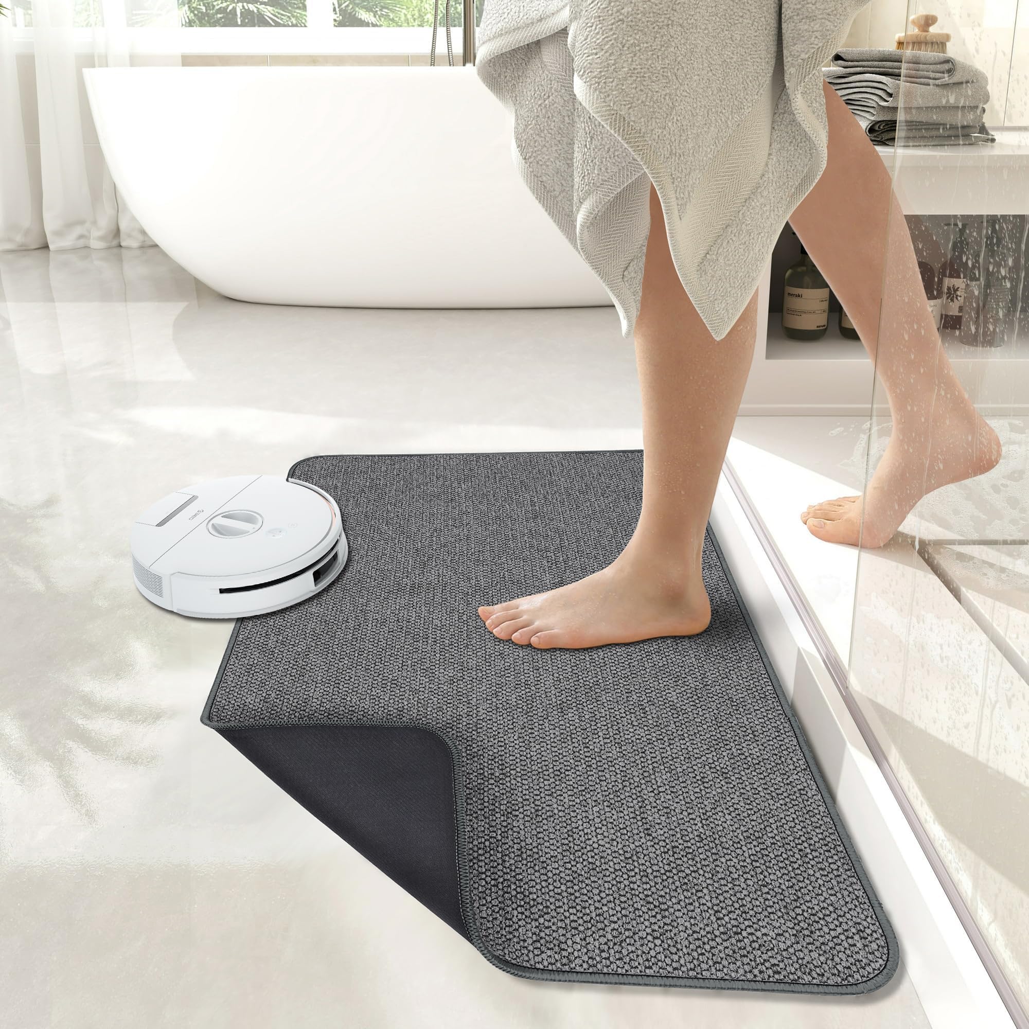 Bath Mat,Ultra Thin Bathroom Rugs,Rubber Bath Mats for Bathroom,No Slip Bath Rug,Quick Dry,Machine Washable,Low Pile,Absorbent,Shower Outside,Sink,Home Decor Accessories.Dark Grey,1'8"x2'8"(20x32inch) - Image 6