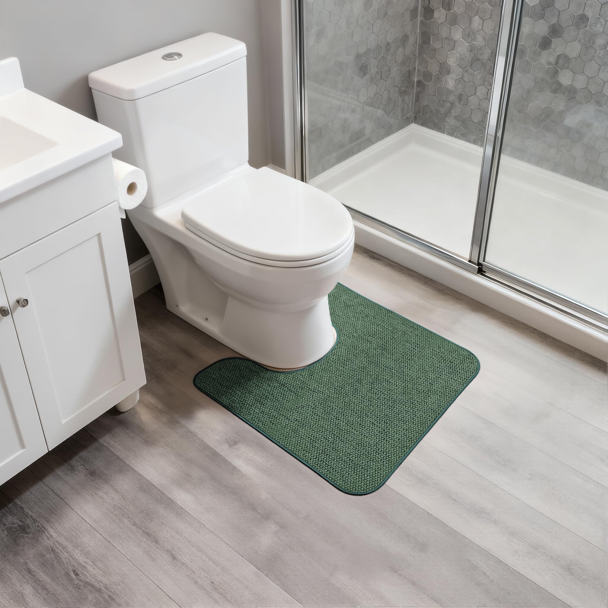Toilet Rugs U Shaped Bathroom Rug,Machine Washable Non Slip Quick Dry Super Absorbent Ultra Thin Toilet Mats for Bathroom Toilet.Green,1'8"x2'(20x24inch) - Image 6
