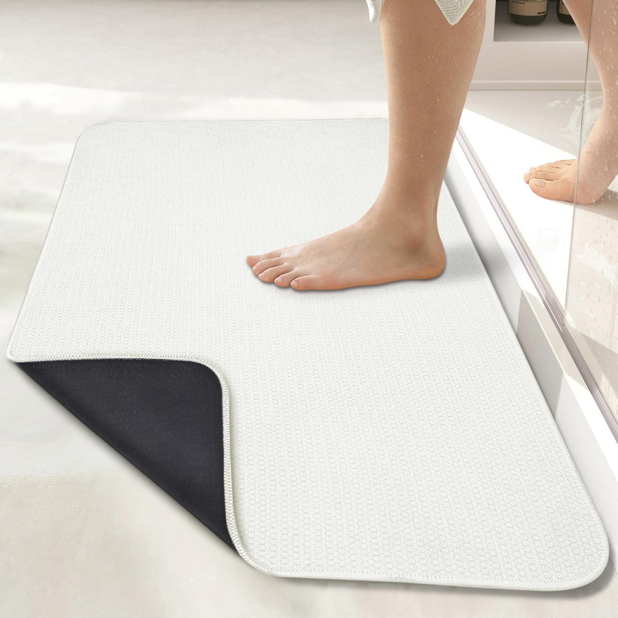 Bath Mat,Ultra Thin Bathroom Rugs,Rubber Bath Mats for Bathroom,No Slip Bath Rugs,Quick Dry,Machine Washable,Low Pile,Absorbent,Shower Outside,Sink,Home Decor Accessories.Cream,1'8"x2'8"(20x32inch)