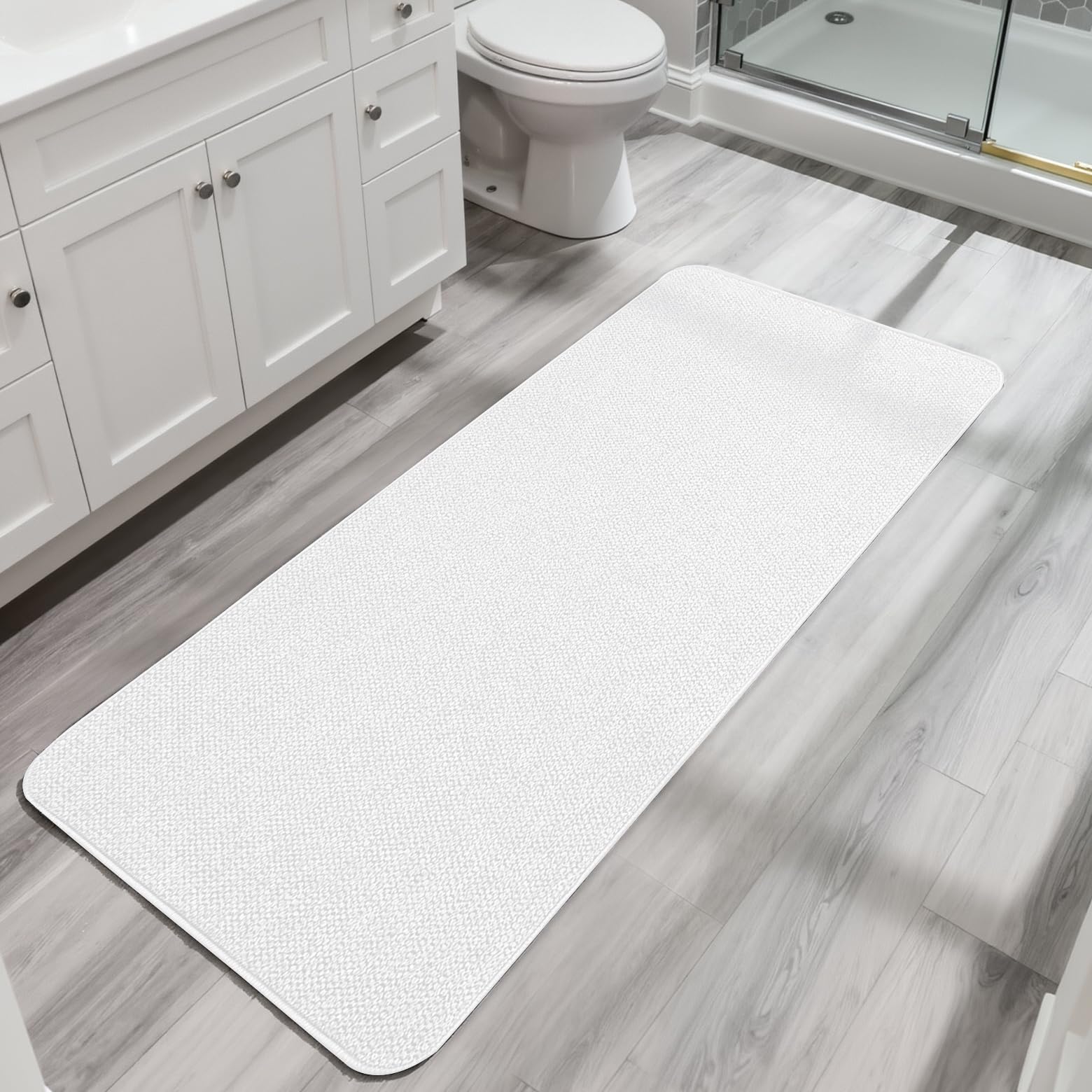 Bath Mat,Ultra Thin Bathroom Runner Rugs,Large Bath Mats for Bathroom,Quick Dry,Non-Slip,Machine Washable,Low Pile,Bath Rug,Shower Outside,Sink,Home Decor Accessories.Cream,1'5"x4'11"(17x59inch)