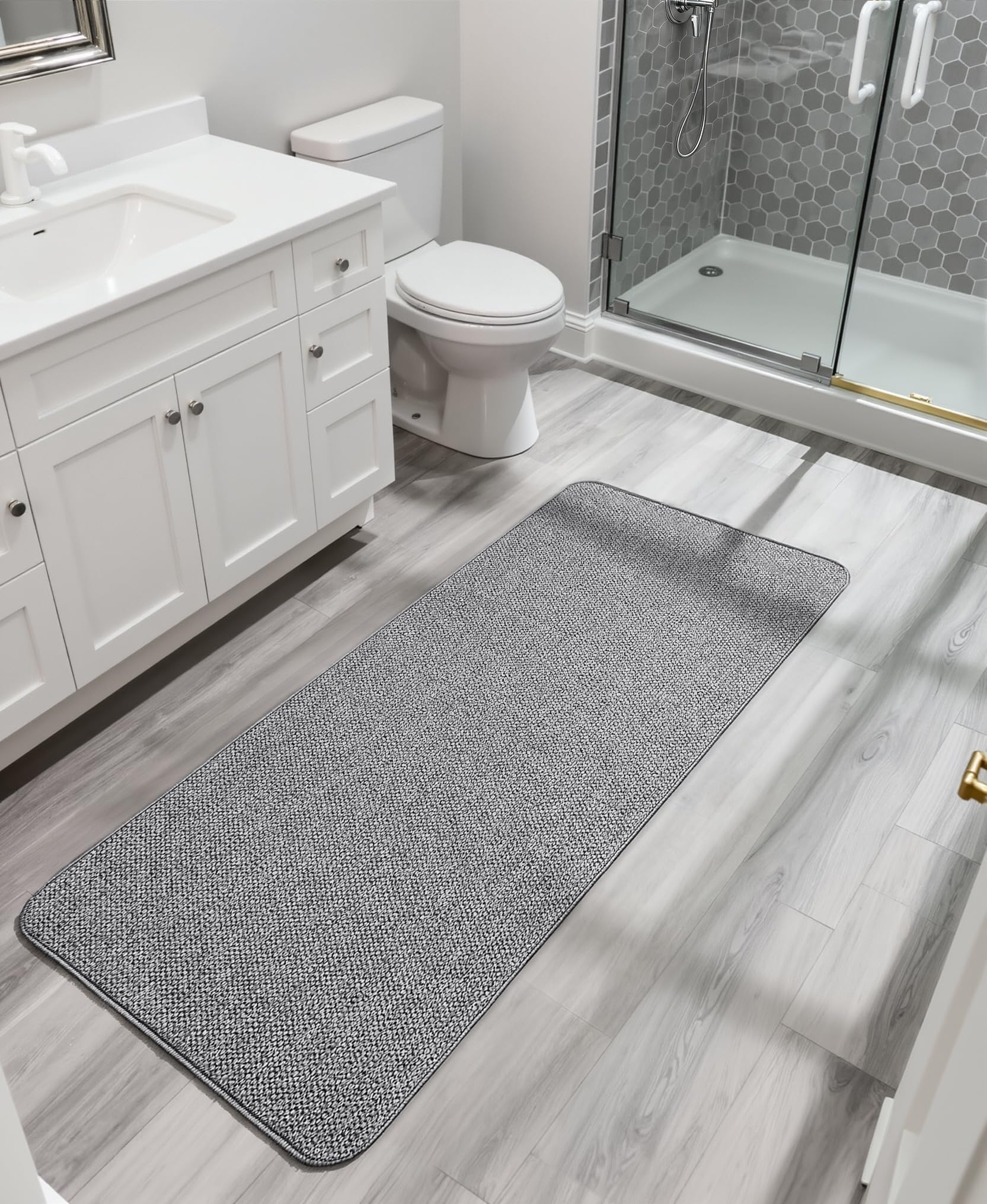 Bath Mat,Ultra Thin Bathroom Runner Rugs,Large Bath Mats for Bathroom,Quick Dry,Non-Slip,Machine Washable,Low Pile,Bath Rug,Shower Outside,Sink,Home Decor Accessories.Grey,1'5"x4'11"(17x59inch) - Image 7