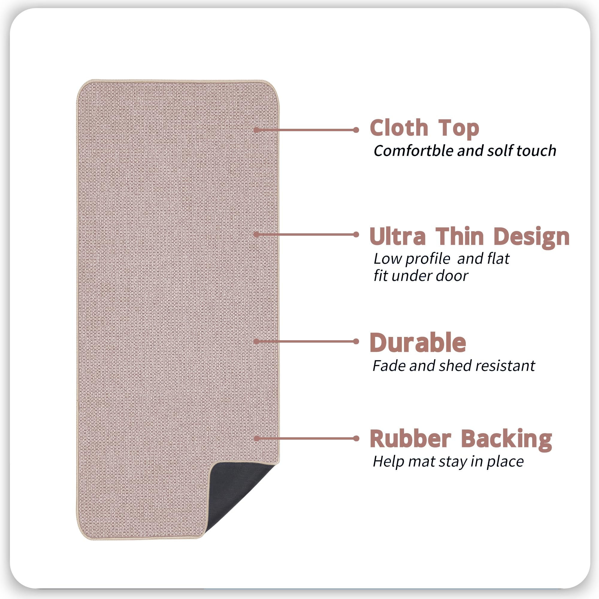Bath Mat,Ultra Thin Bathroom Runner Rugs,Large Bath Mats for Bathroom,Quick Dry,Non-Slip,Machine Washable,Low Pile,Bath Rug,Shower Outside,Sink,Home Decor Accessories.Beige,1'5"x4'11"(17x59inch) - Image 2