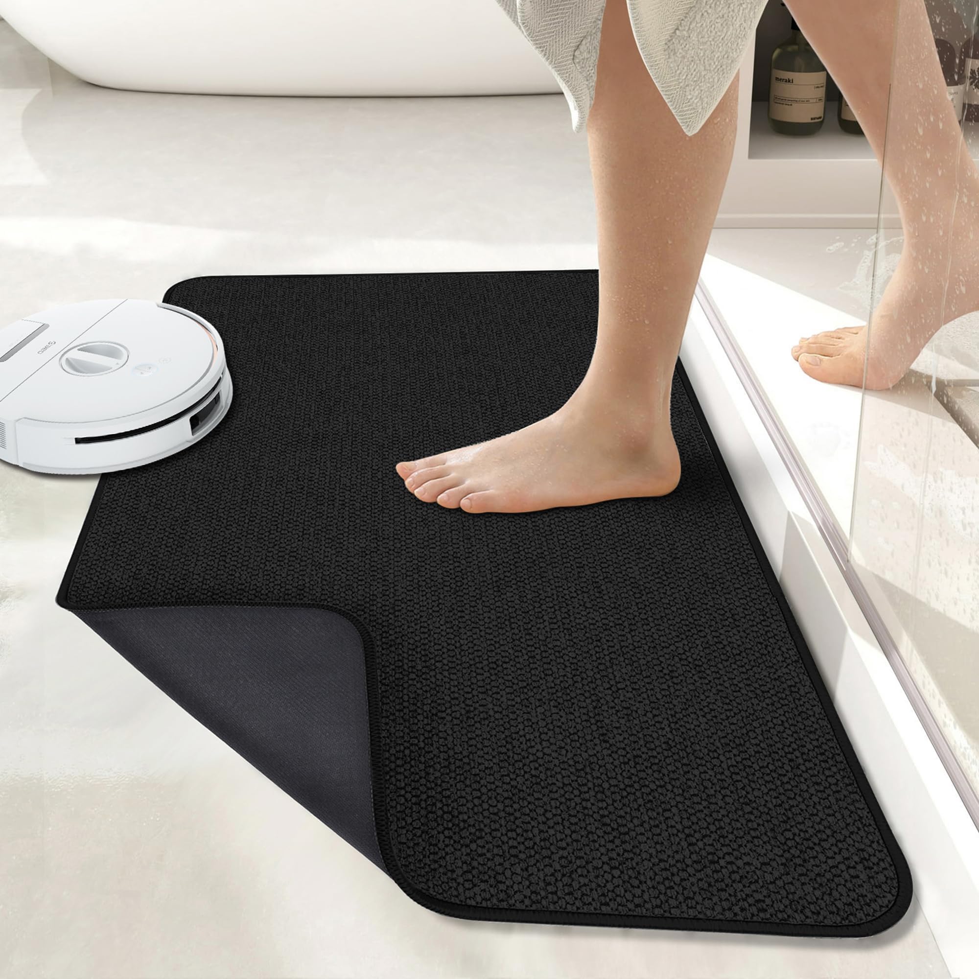 Bath Mat,Ultra Thin Bathroom Rugs,Rubber Bath Mats for Bathroom,No Slip Bath Rugs,Quick Dry,Machine Washable,Low Pile,Absorbent,Shower Outside,Sink,Home Decor Accessories.Black,1'5"x2'3"(17x27inch) - Image 6