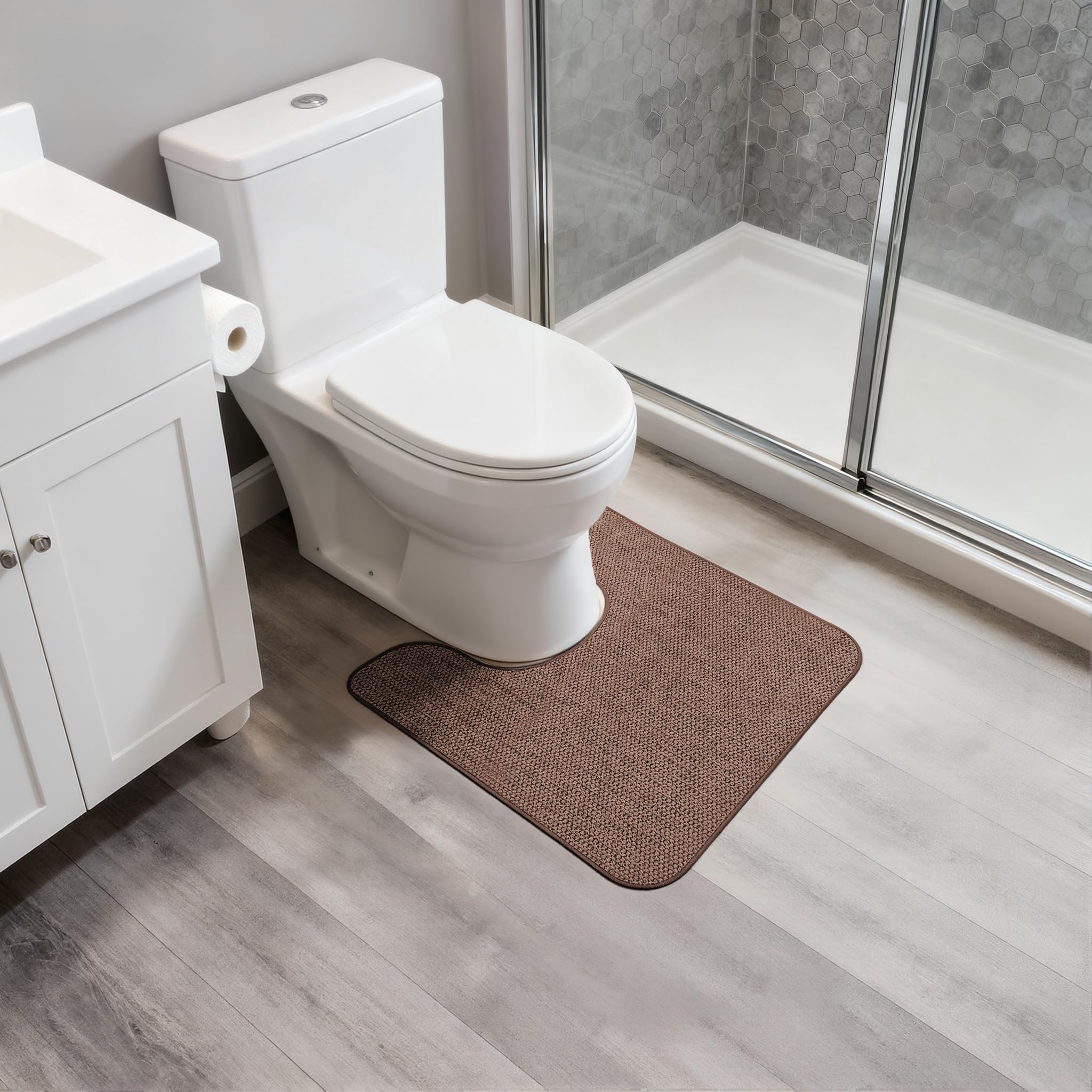 Toilet Rugs U Shaped Bathroom Rug,Machine Washable Non Slip Quick Dry Super Absorbent Ultra Thin Toilet Mats for Bathroom Toilet.Brown,1'8"x2'(20x24inch) - Image 6