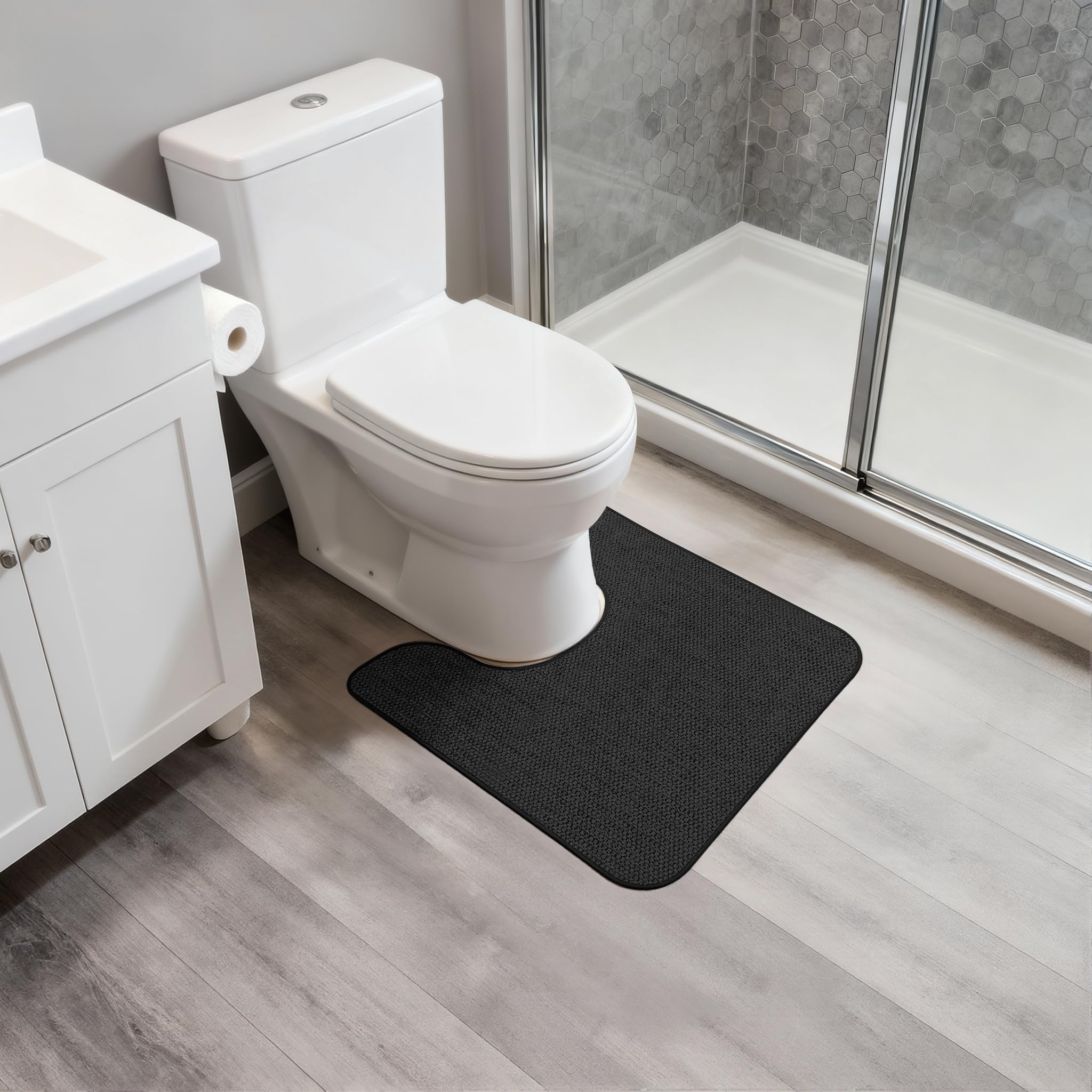 Toilet Rugs U Shaped Bathroom Rug,Machine Washable Non Slip Quick Dry Super Absorbent Ultra Thin Toilet Mats for Bathroom Toilet.Black,1'8"x2'(20x24inch) - Image 6