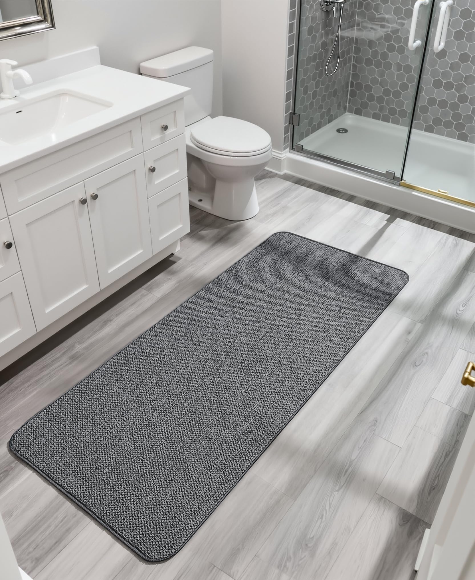 Bath Mat,Ultra Thin Bathroom Runner Rugs,Large Bath Mats for Bathroom,Quick Dry,Non-Slip,Machine Washable,Low Pile,Bath Rug,Shower Outside,Sink,Home Decor Accessories.Dark Grey,2'x5'(24x60inch) - Image 7