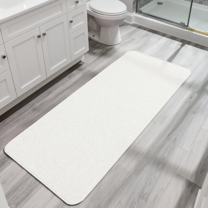 Bath Mat,Ultra Thin Bathroom Runner Rugs,Large Bath Mats for Bathroom,Quick Dry,Non-Slip,Machine Washable,Low Pile,Bath Rug,Shower Outside,Sink,Home Decor Accessories.Cream,2'x5'（24x60inch）