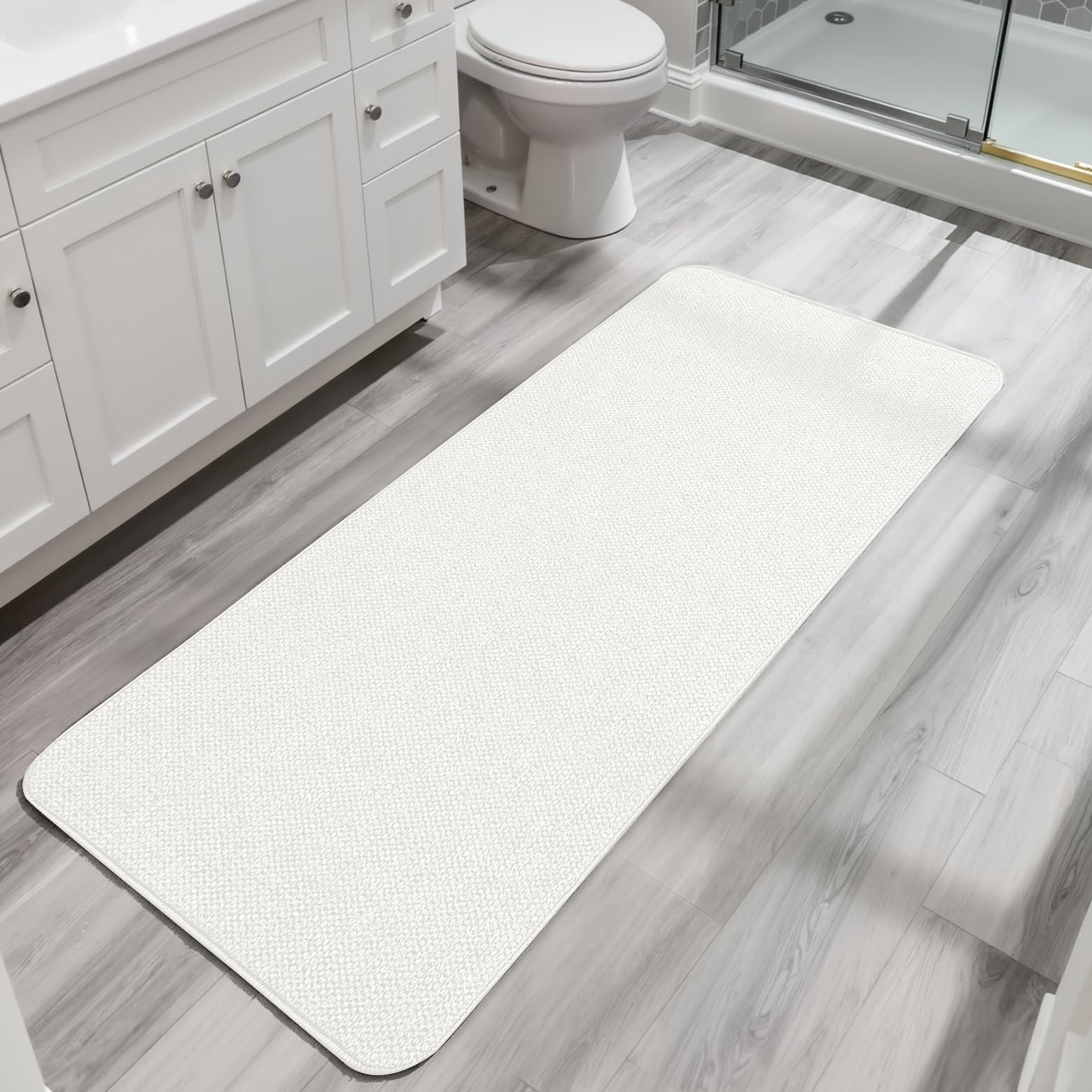 Bath Mat,Ultra Thin Bathroom Runner Rugs,Large Bath Mats for Bathroom,Quick Dry,Non-Slip,Machine Washable,Low Pile,Bath Rug,Shower Outside,Sink,Home Decor Accessories.Cream,2'x5'(24x60inch)