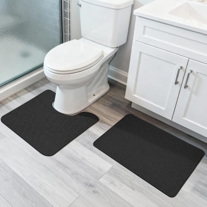 Bosap Bath Mat Set 2 Pieces ,Ultra Thin Bathroom Rugs,Rubber Toilet Rugs