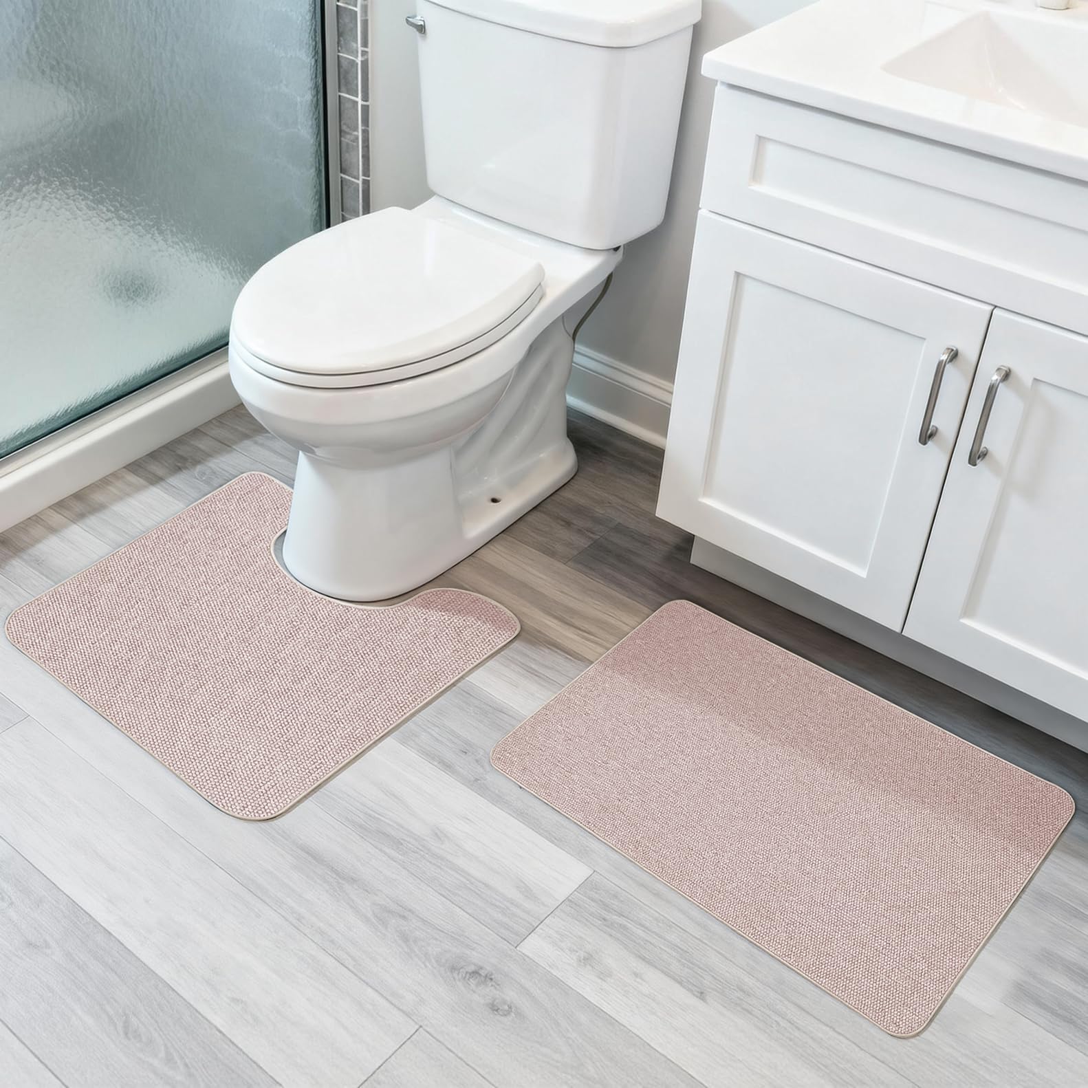 Bosap Bath Mat Set 2 Pieces ,Ultra Thin Bathroom Rugs,Rubber Toilet Rugs