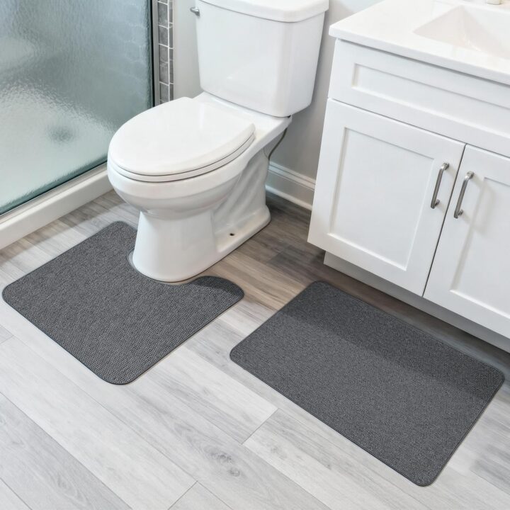 Bosap Bath Mat Set 2 Pieces ,Ultra Thin Bathroom Rugs,Rubber Toilet Rugs