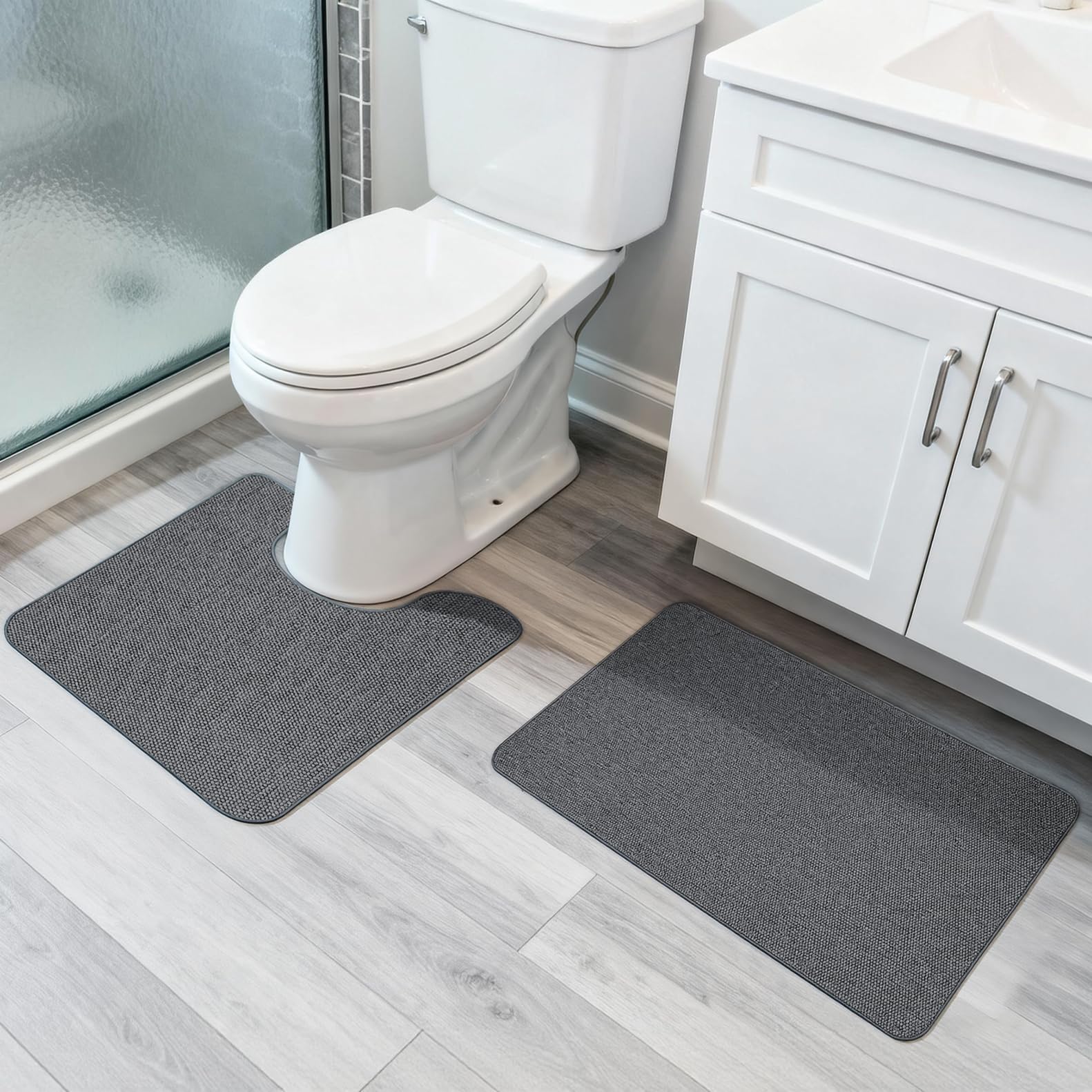 Bosap Bath Mat Set 2 Pieces ,Ultra Thin Bathroom Rugs,Rubber Toilet Rugs