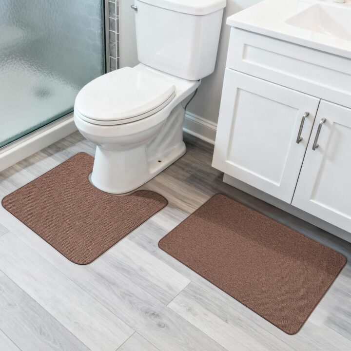 Bosap Bath Mat Set 2 Pieces ,Ultra Thin Bathroom Rugs,Rubber Toilet Rugs
