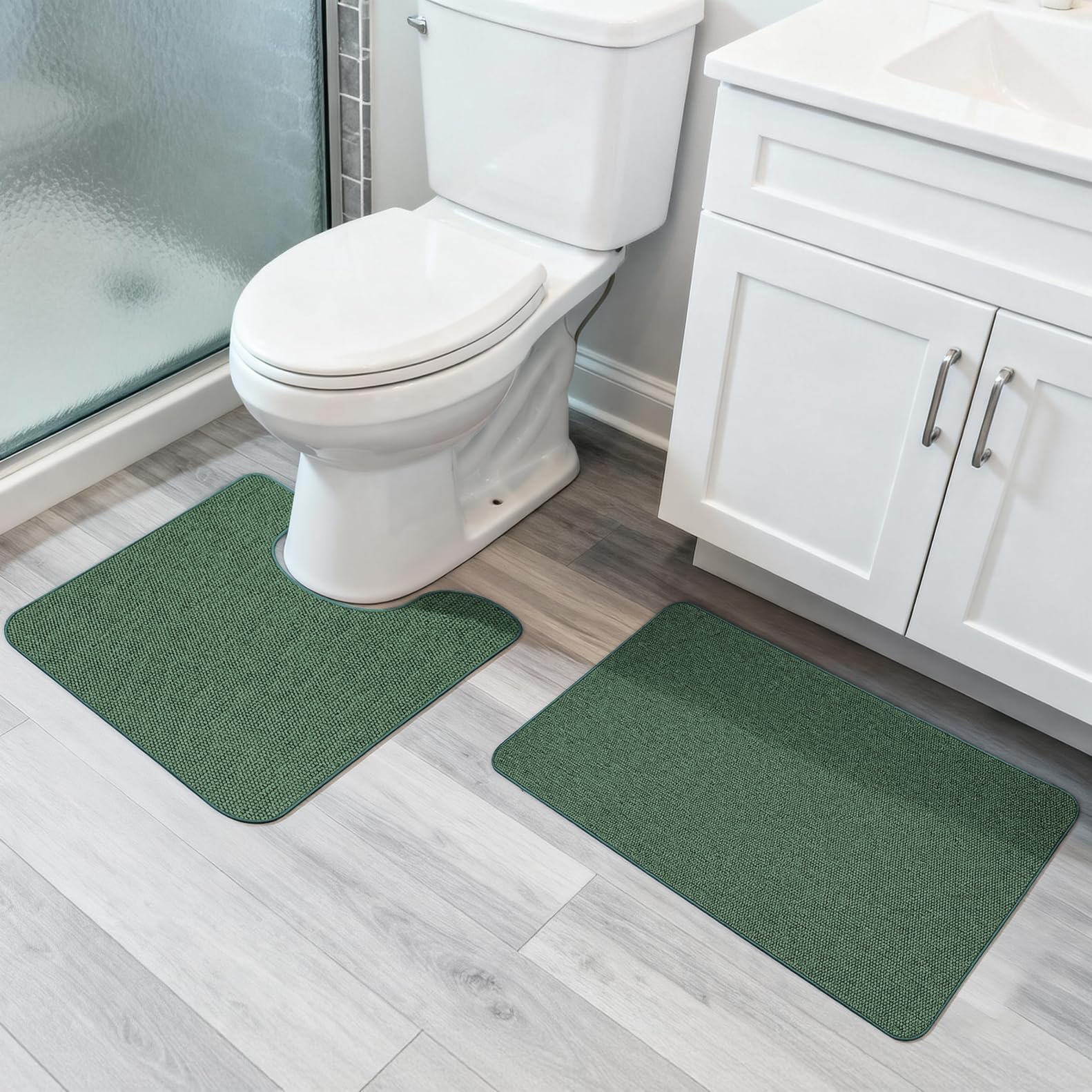 Bosap Bath Mat Set 2 Pieces ,Ultra Thin Bathroom Rugs,Rubber Toilet Rugs