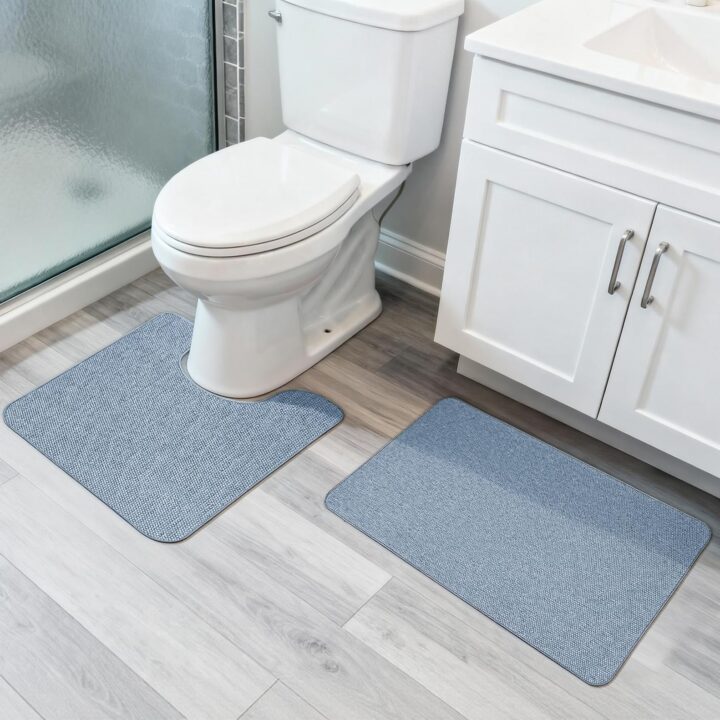 Bosap Bath Mat Set 2 Pieces ,Ultra Thin Bathroom Rugs,Rubber Toilet Rugs