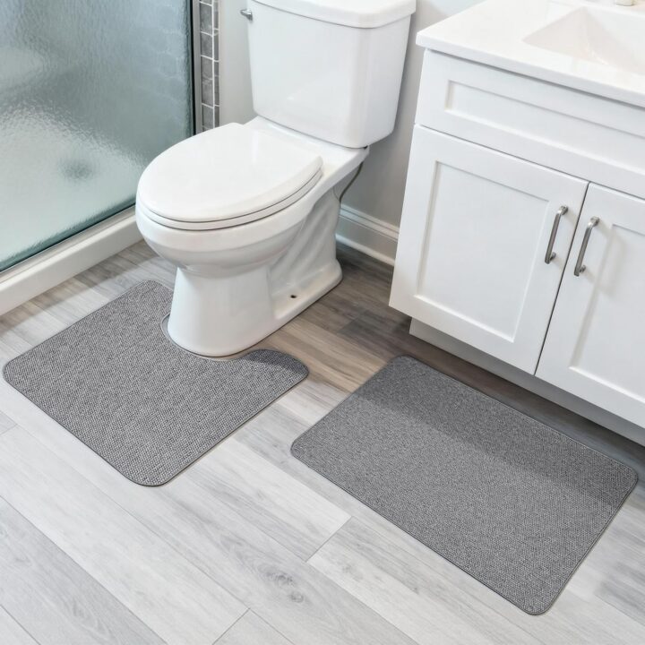 Bosap Bath Mat Set 2 Pieces ,Ultra Thin Bathroom Rugs,Rubber Toilet Rugs