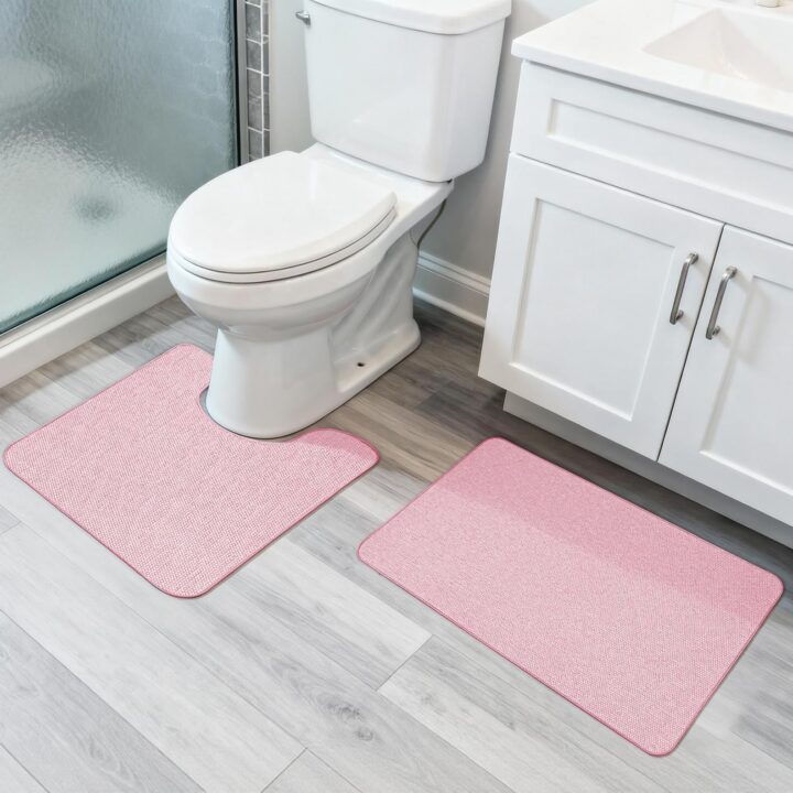 Bosap Bath Mat Set 2 Pieces ,Ultra Thin Bathroom Rugs,Rubber Toilet Rugs