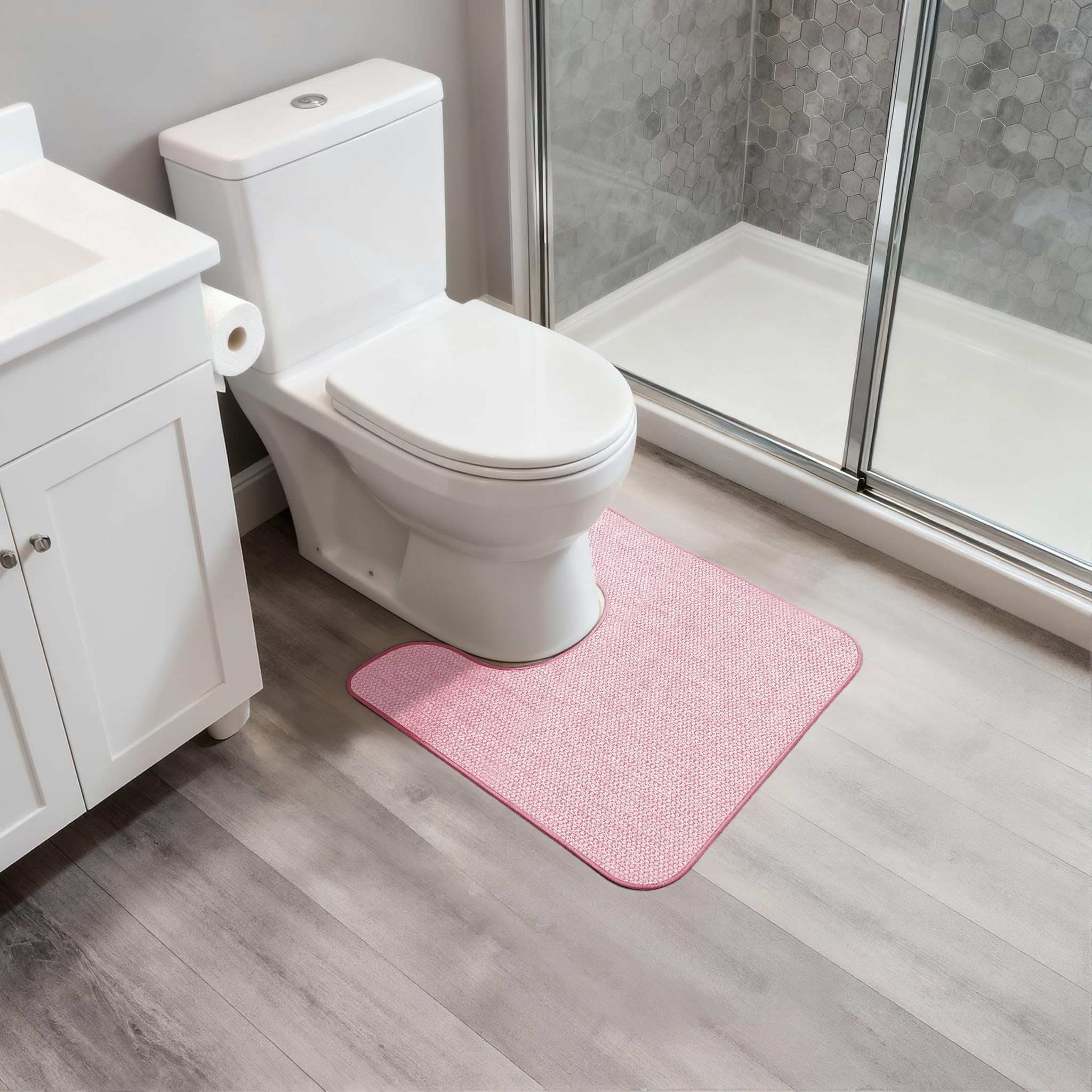 Toilet Rugs U Shaped Bathroom Rug,Machine Washable Non Slip Quick Dry Super Absorbent Ultra Thin Toilet Mats for Bathroom Toilet.Pink,1'8"x2'(20x24inch) - Image 6