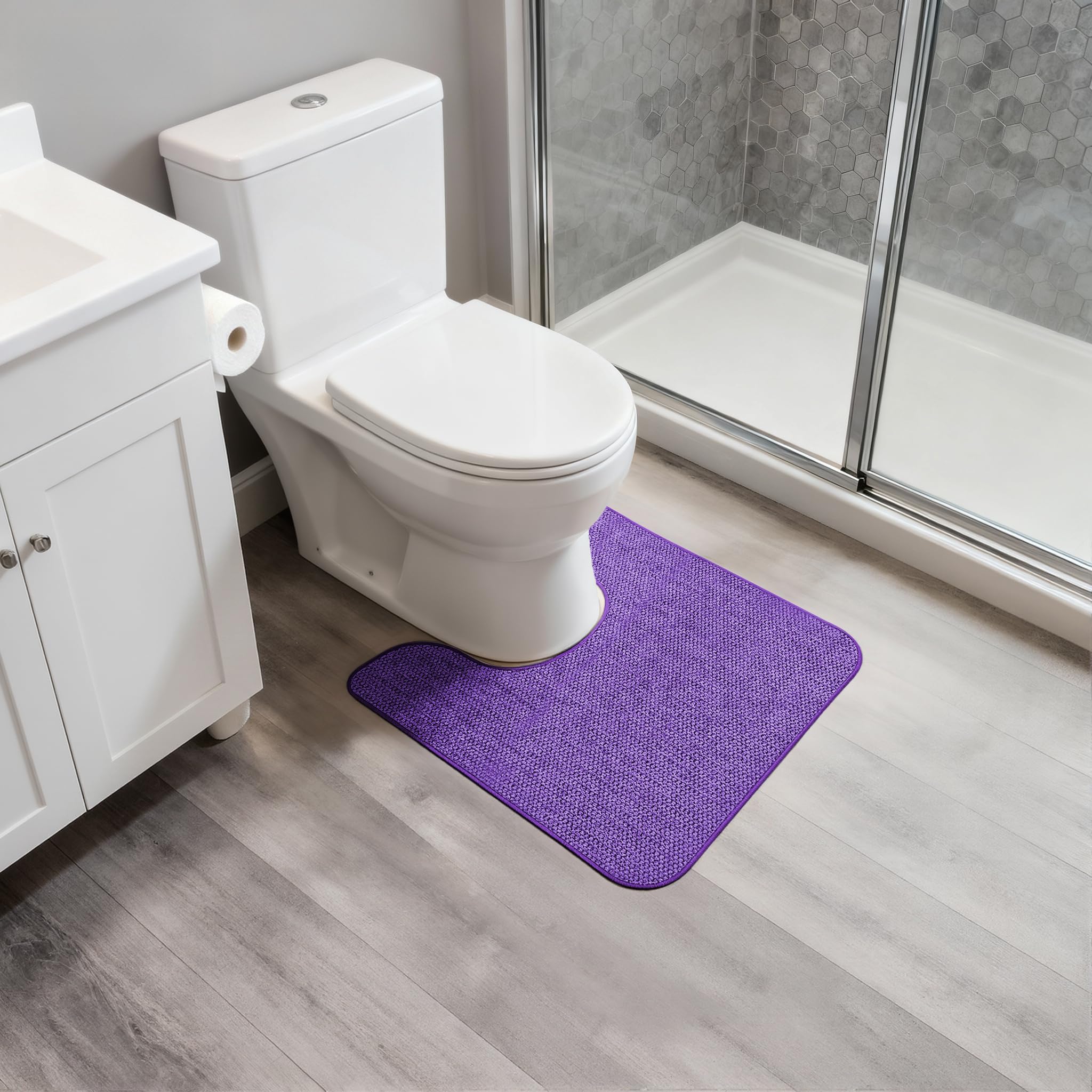 Toilet Rugs U Shaped Bathroom Rug,Machine Washable Non Slip Quick Dry Super Absorbent Ultra Thin Toilet Mats for Bathroom Toilet.Purple,1'8"x2'(20x24inch) - Image 6