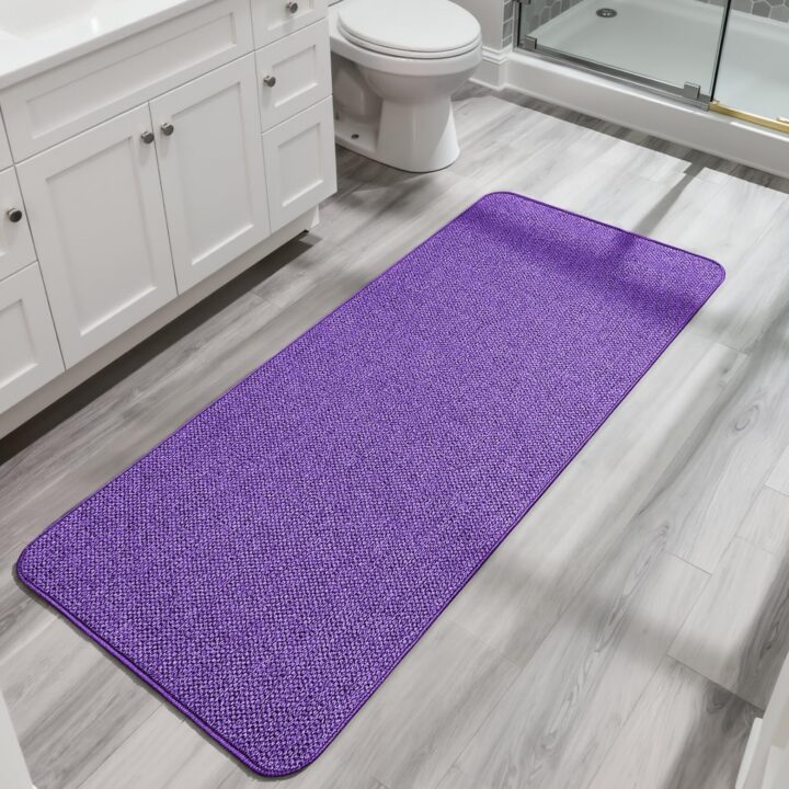 Bath Mat,Ultra Thin Bathroom Runner Rugs,Large Bath Mats for Bathroom,Quick Dry,Non-Slip,Machine Washable,Low Pile,Bath Rug,Shower Outside,Sink,Home Decor Accessories.Purple,1'9"x3'11"（21x47inch）