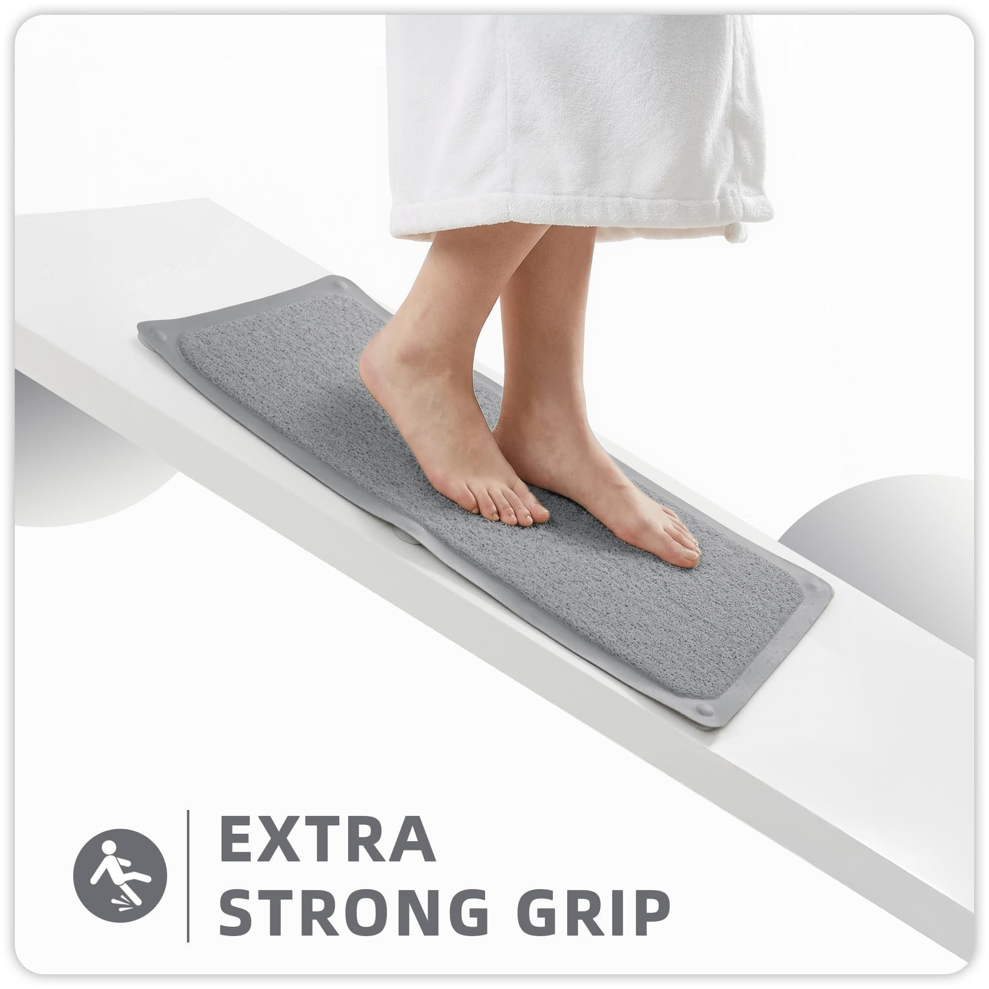 Upgraded Anti Slip Shower Mat for Inside Shower,Non Slip Bathtub Mat with Suction Cups,Shower Floor Mat,Scrubber Mats,Easy to Clean,Quick Dry,Easy Drainage,Loofah Bath Mat for Tub,Grey,16''x24'' - Image 2