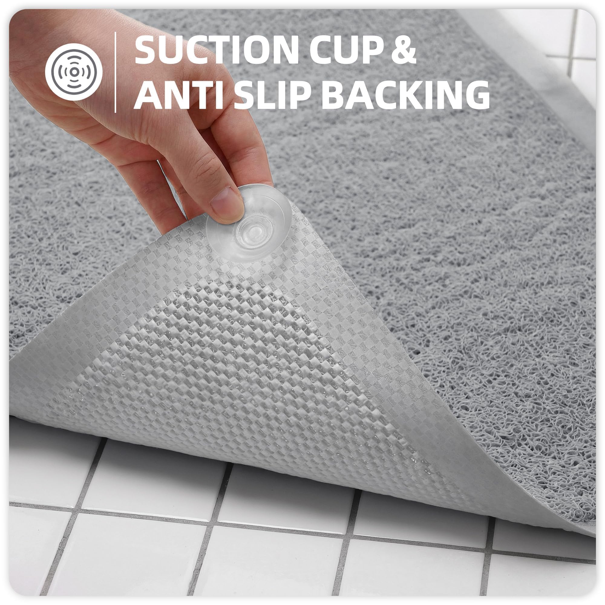 Upgraded Anti Slip Shower Mat for Inside Shower,Non Slip Bathtub Mat with Suction Cups,Shower Floor Mat,Scrubber Mats,Easy to Clean,Quick Dry,Easy Drainage,Loofah Bath Mat for Tub,Grey,16''x24'' - Image 3