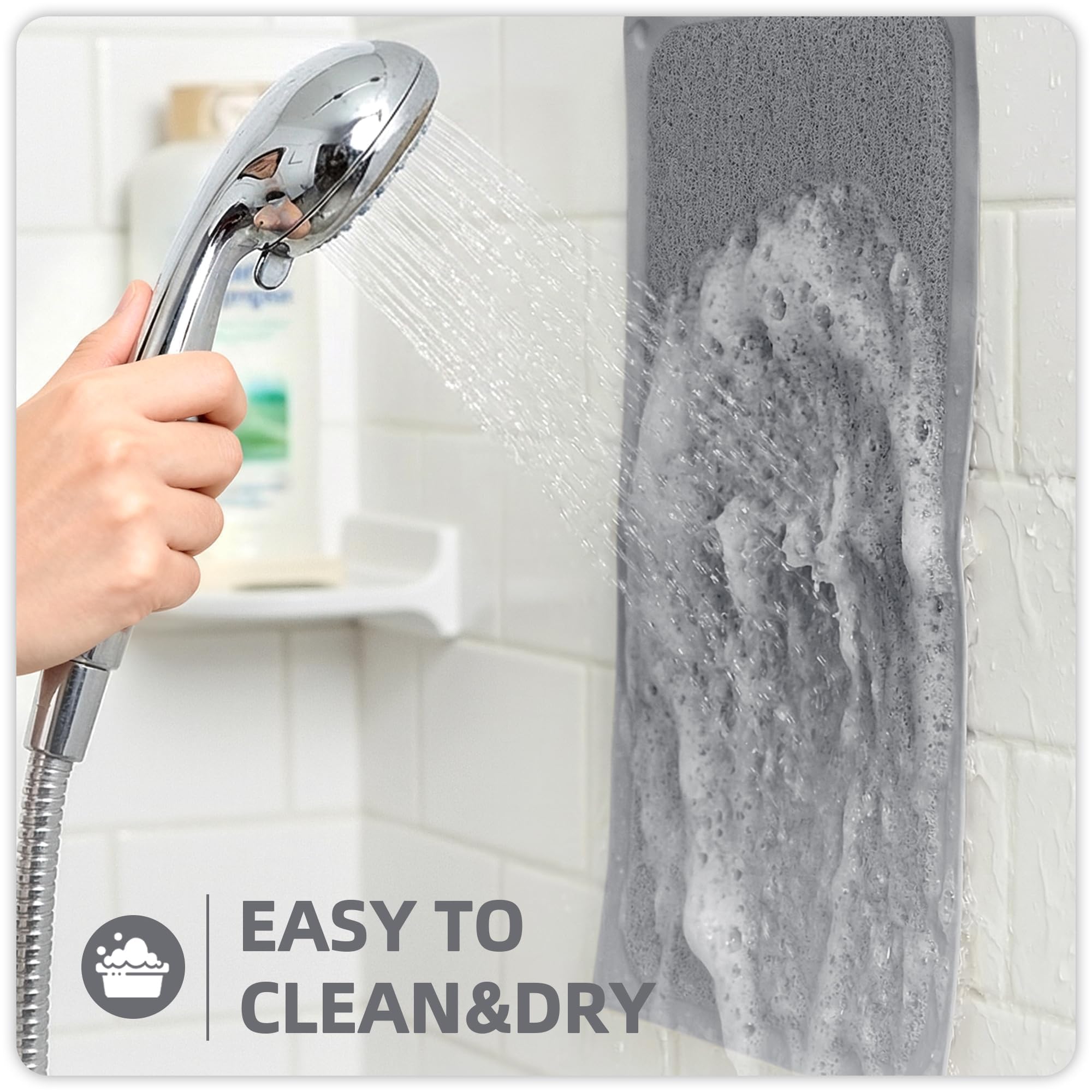 Upgraded Anti Slip Shower Mat for Inside Shower,Non Slip Bathtub Mat with Suction Cups,Shower Floor Mat,Scrubber Mats,Easy to Clean,Quick Dry,Easy Drainage,Loofah Bath Mat for Tub,Grey,16''x24'' - Image 4