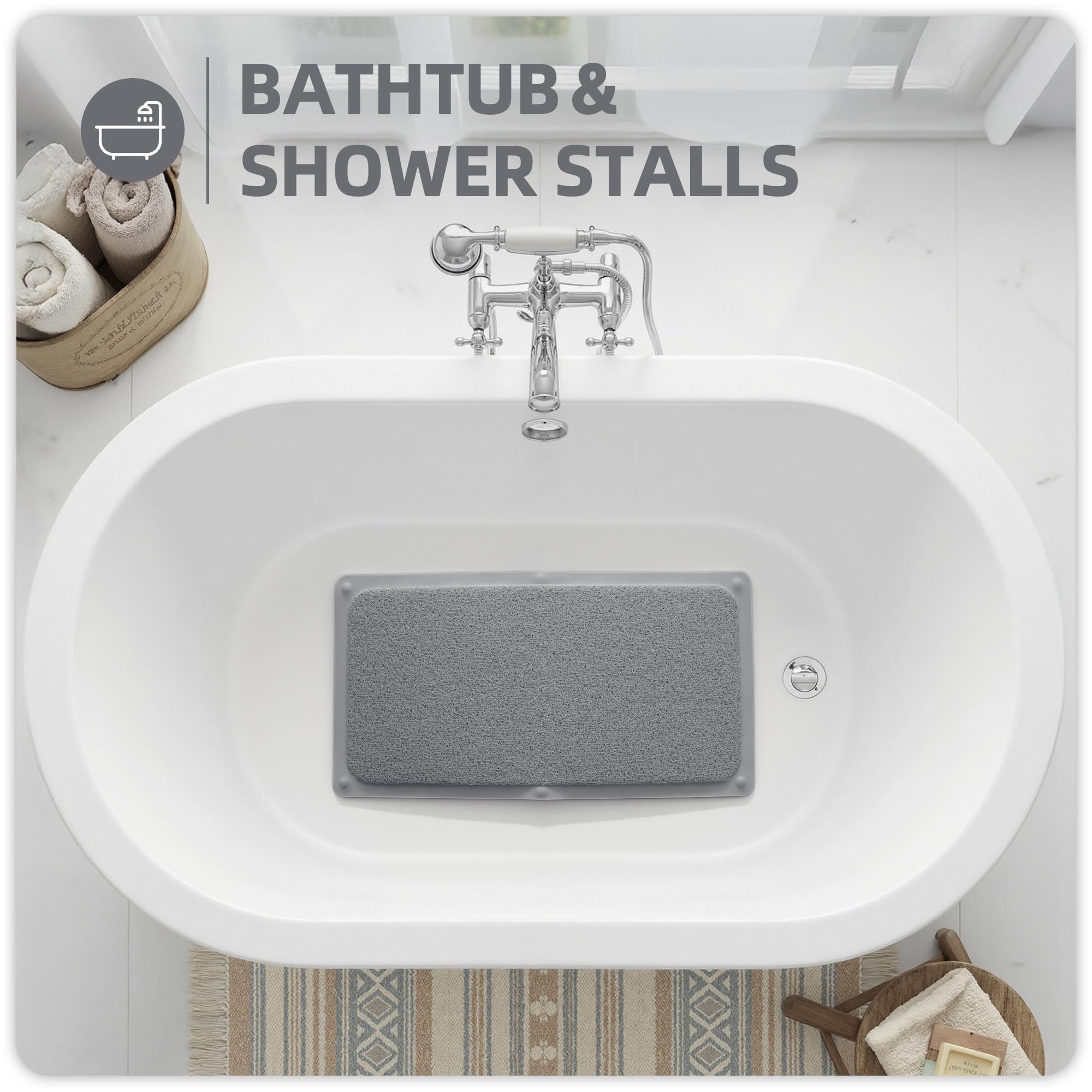 Upgraded Anti Slip Shower Mat for Inside Shower,Non Slip Bathtub Mat with Suction Cups,Shower Floor Mat,Scrubber Mats,Easy to Clean,Quick Dry,Easy Drainage,Loofah Bath Mat for Tub,Grey,16''x24'' - Image 7