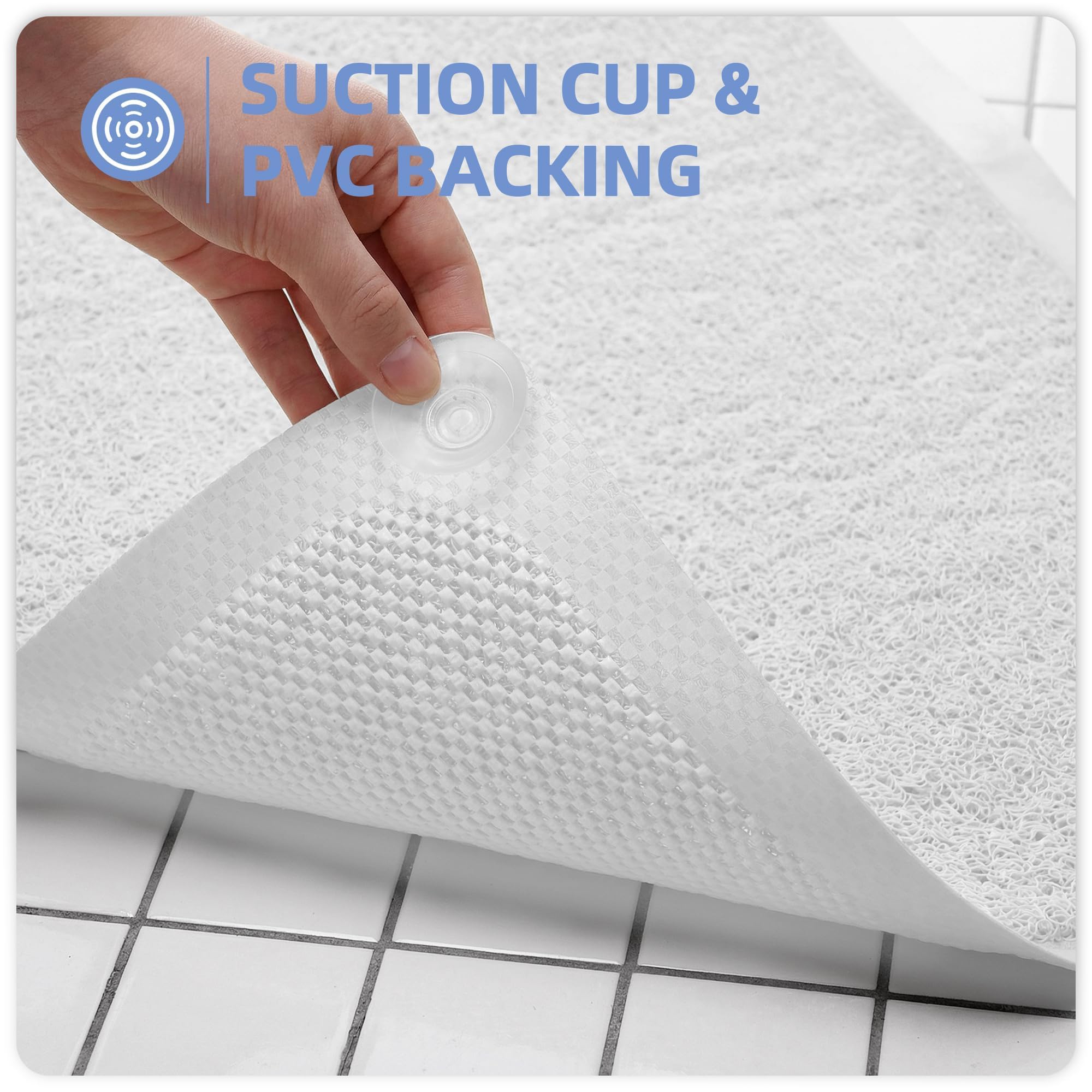 Upgraded Non Slip Shower Mat,Anti Slip Bathtub Mat with Suction Cupsr,Scrubber Mats,Easy to Clean,Quick Drying,Loofah Bath Mat for Tub,Shower,Bathroom.White,16''x24'' - Image 3