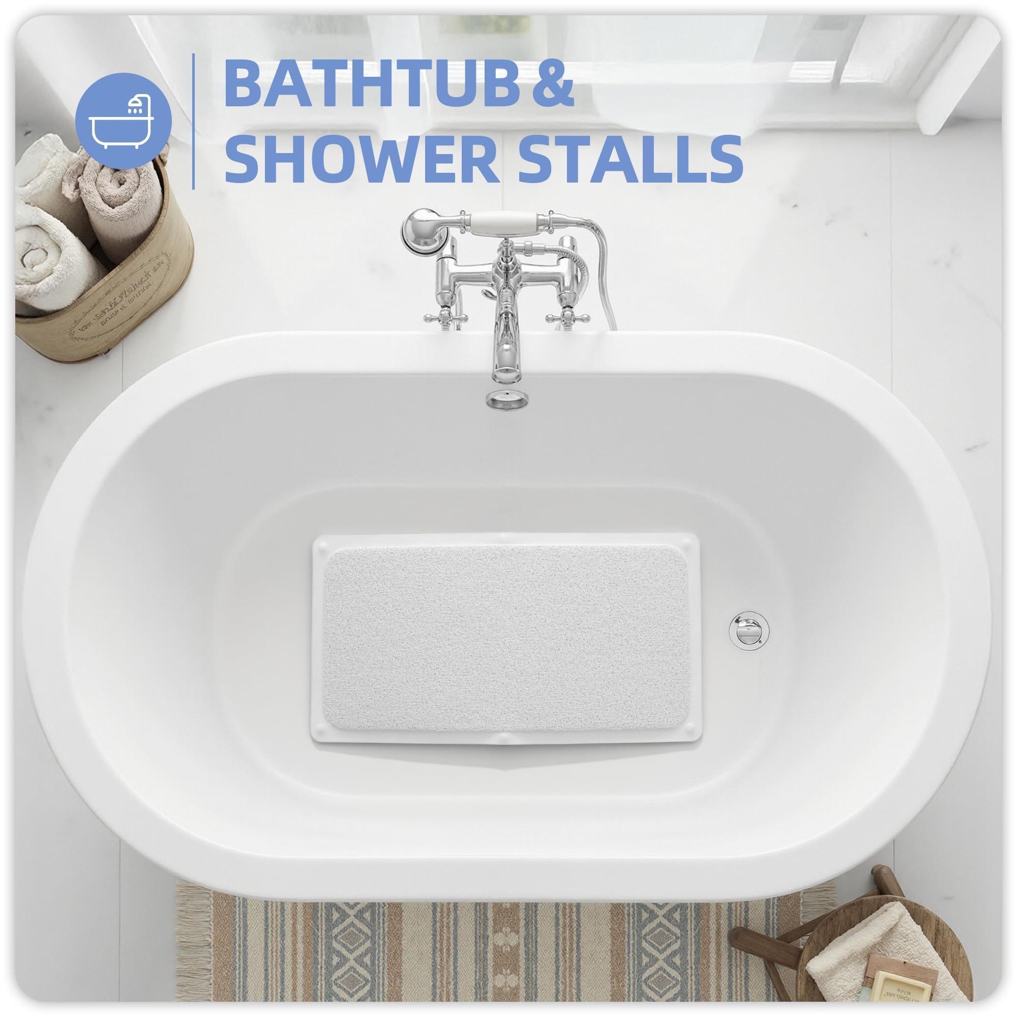 Upgraded Non Slip Shower Mat,Anti Slip Bathtub Mat with Suction Cupsr,Scrubber Mats,Easy to Clean,Quick Drying,Loofah Bath Mat for Tub,Shower,Bathroom.White,16''x24'' - Image 7
