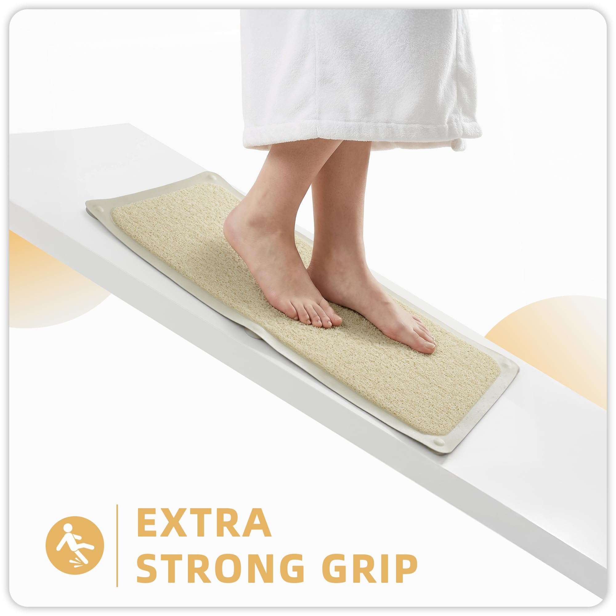Upgraded Anti Slip Shower Mat for Inside Shower,Non Slip Bathtub Mat with Suction Cups,Shower Floor Mat,Scrubber Mats,Easy to Clean,Quick Dry,Easy Drainage,Loofah Bath Mat for Tub,Beige,16''x24'' - Image 2