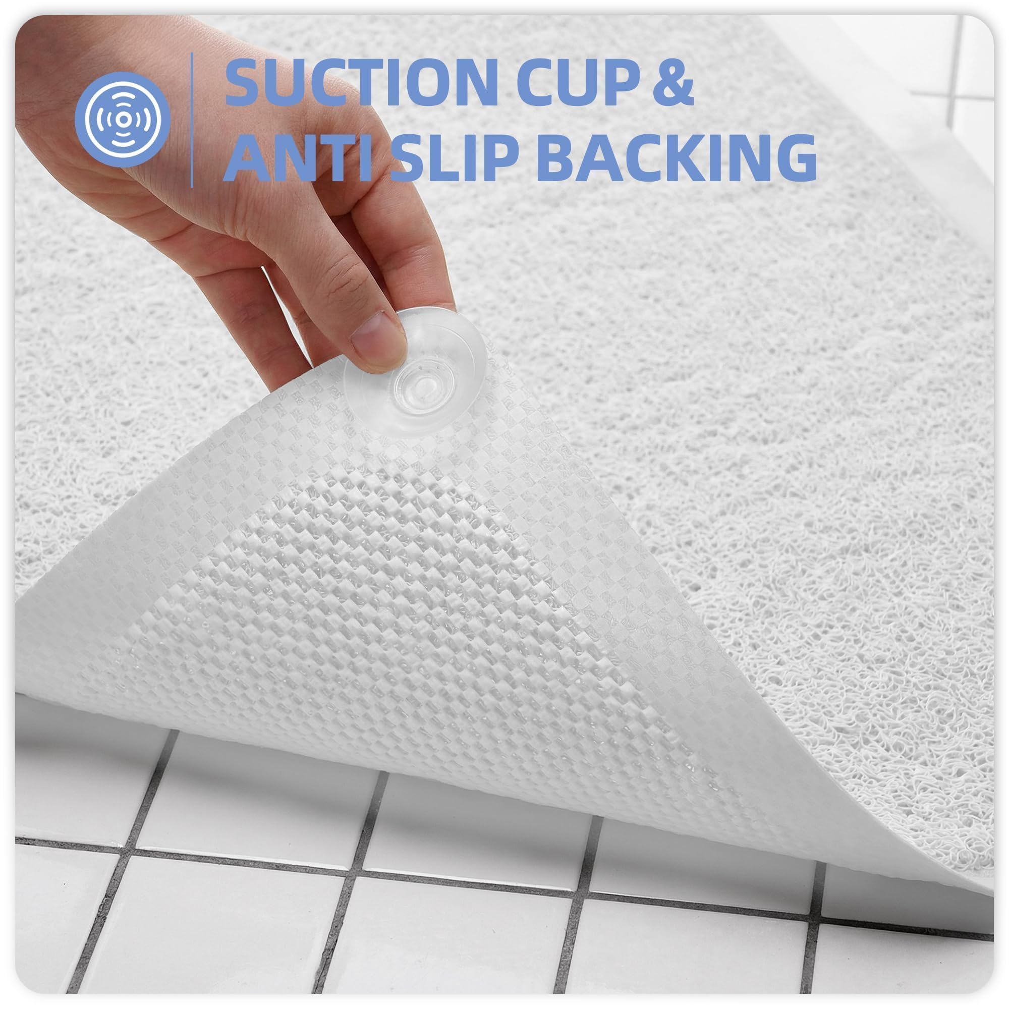 Upgraded Anti Slip Shower Mat for Inside Shower,Non Slip Bathtub Mat with Suction Cups,Shower Floor Mat,Scrubber Mats,Easy to Clean,Quick Dry,Easy Drainage,Loofah Bath Mat for Tub,White,24''x24'' - Image 3