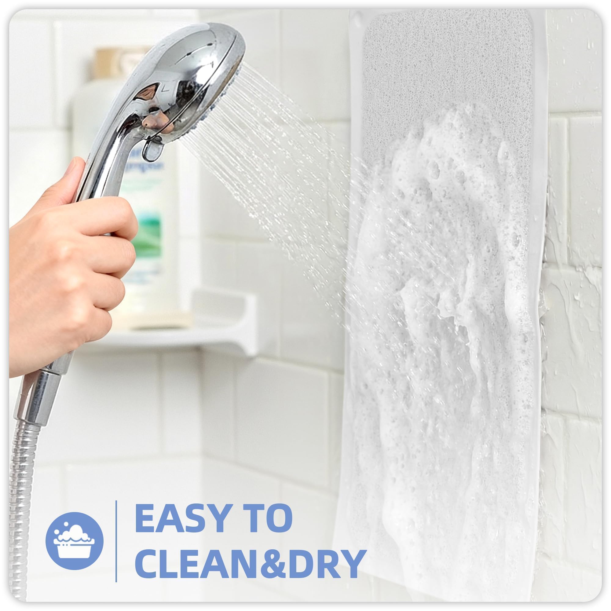 Upgraded Anti Slip Shower Mat for Inside Shower,Non Slip Bathtub Mat with Suction Cups,Shower Floor Mat,Scrubber Mats,Easy to Clean,Quick Dry,Easy Drainage,Loofah Bath Mat for Tub,White,24''x24'' - Image 6
