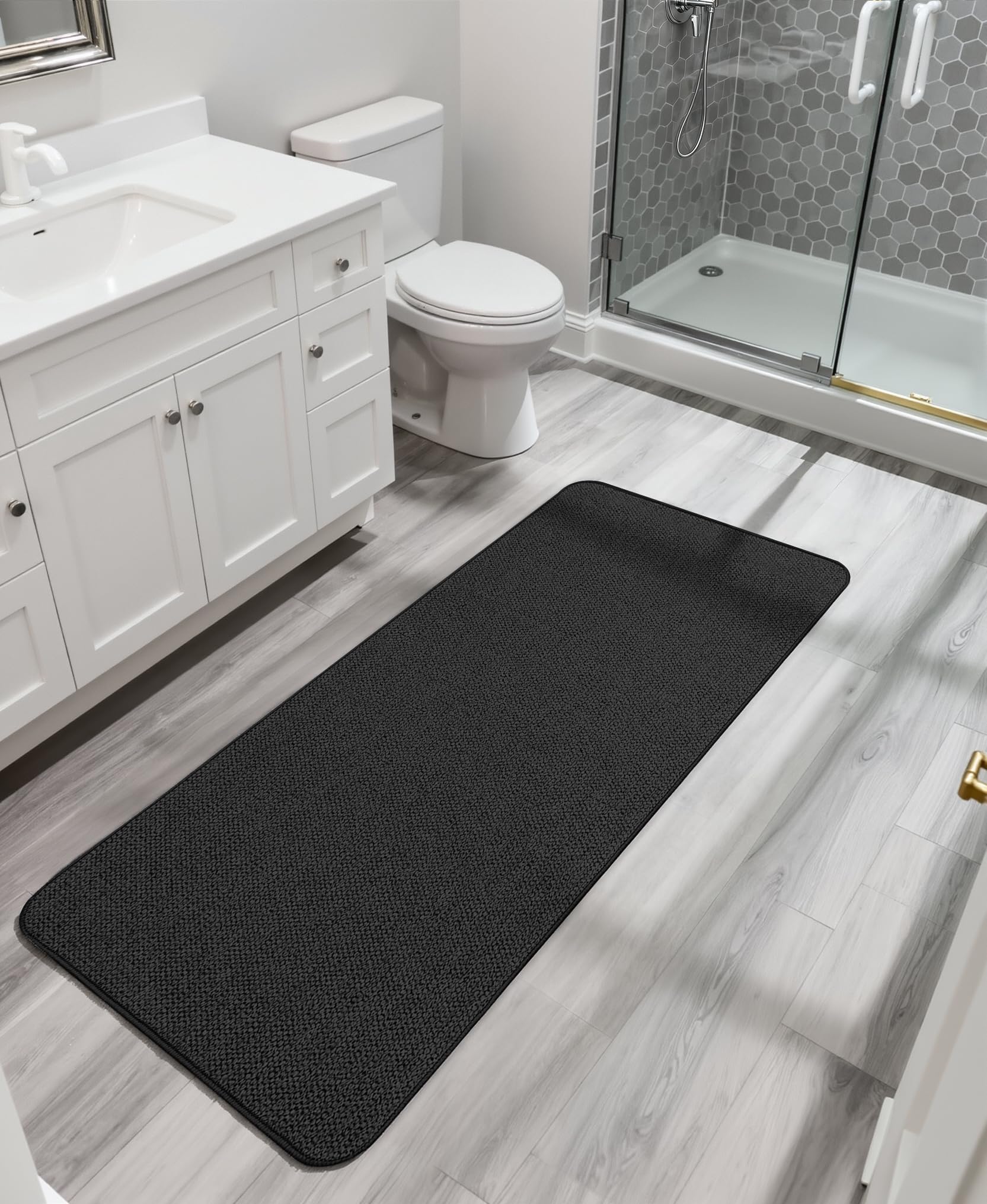 Bath Mat,Ultra Thin Bathroom Runner Rugs,Large Bath Mats for Bathroom,Quick Dry,Non-Slip,Machine Washable,Low Pile,Bath Rug,Shower Outside,Sink,Home Decor Accessories.Black,3'x5'(36x60inch) - Image 6
