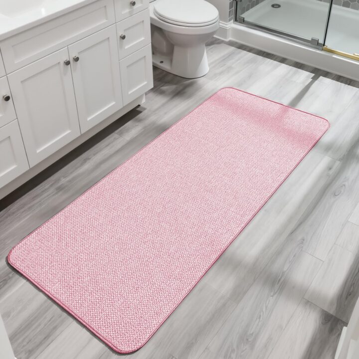 Bath Mat,Ultra Thin Bathroom Runner Rugs,Large Bath Mats for Bathroom,Quick Dry,Non-Slip,Machine Washable,Low Pile,Bath Rug,Shower Outside,Sink,Home Decor Accessories.Pink,3'x5'(36x60inch)