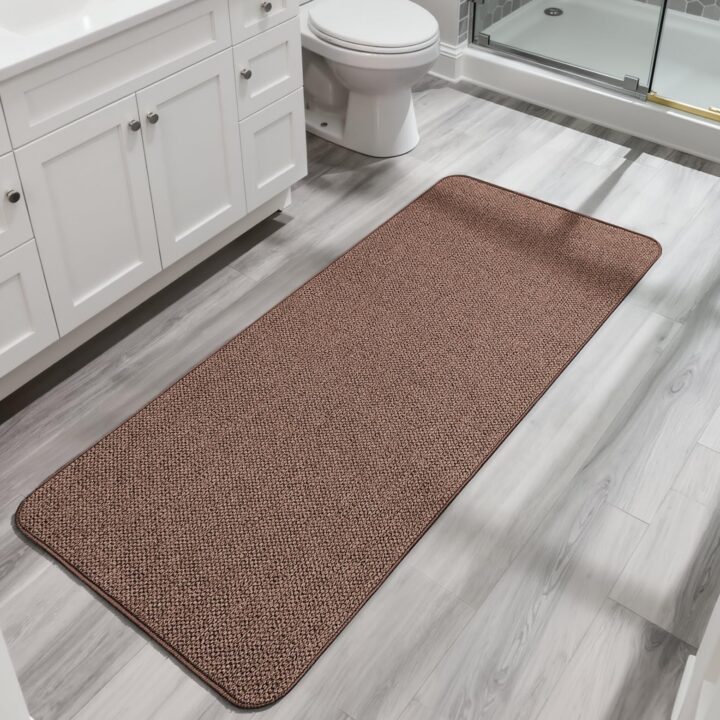 Bath Mat,Ultra Thin Bathroom Runner Rugs,Large Bath Mats for Bathroom,Quick Dry,Non-Slip,Machine Washable,Low Pile,Bath Rug,Shower Outside,Sink,Home Decor Accessories.Brown,3'x5'(36x60inch)