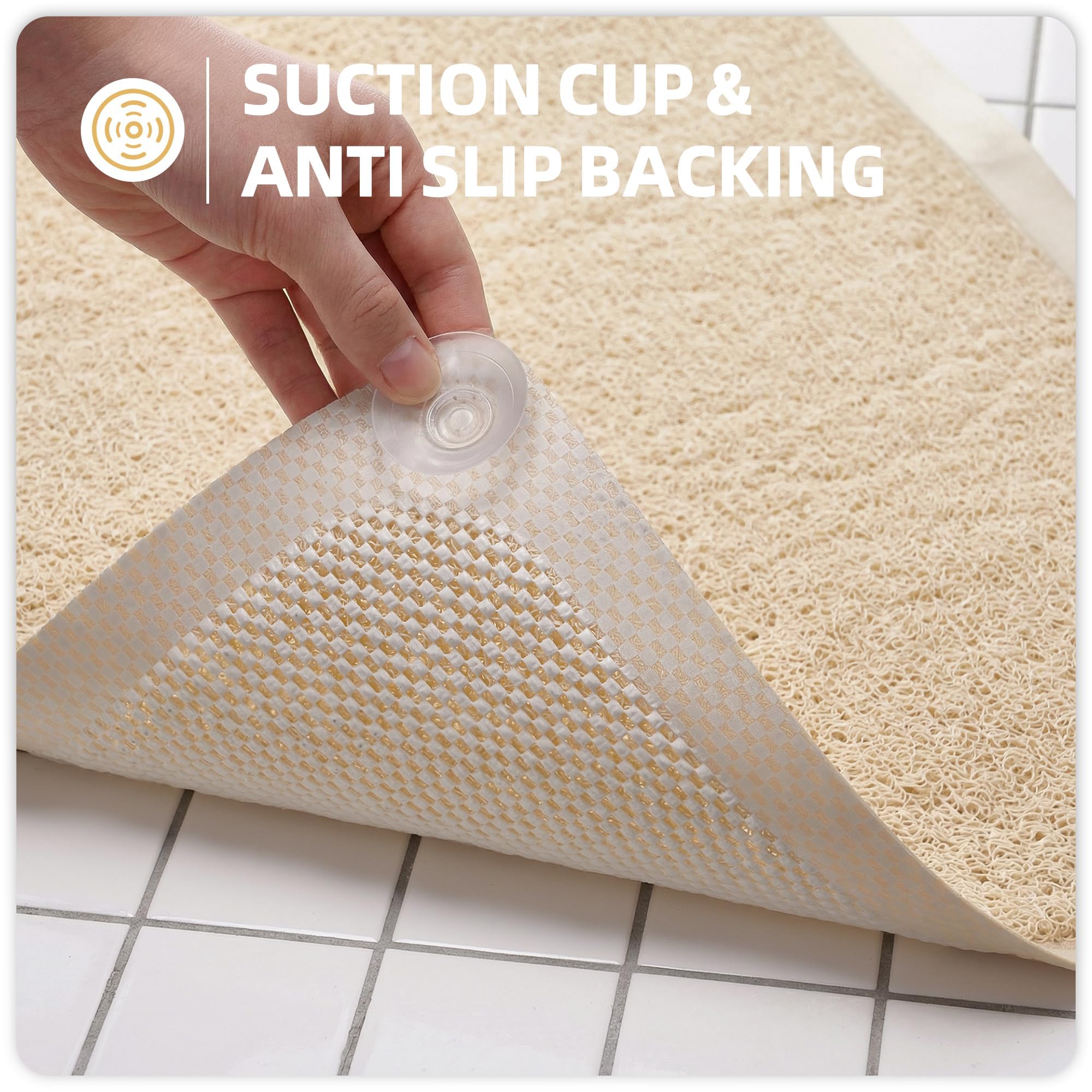 Upgraded Anti Slip Shower Mat for Inside Shower,Non Slip Bathtub Mat with Suction Cups,Shower Floor Mat,Scrubber Mats,Easy to Clean,Quick Dry,Easy Drainage,Loofah Bath Mat for Tub,Beige,17''x32'' - Image 3