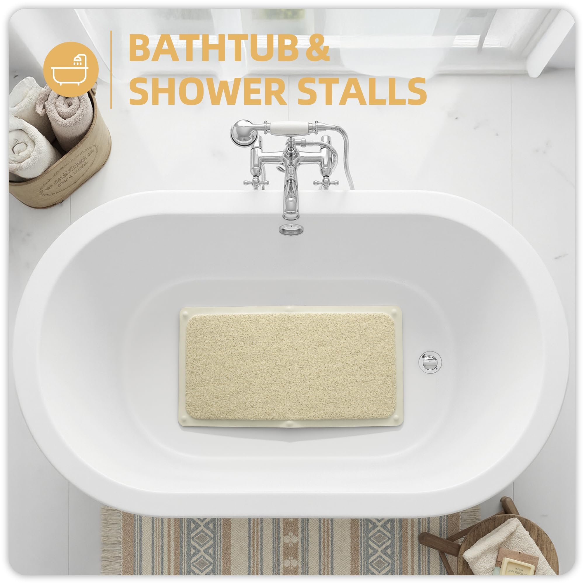Upgraded Anti Slip Shower Mat for Inside Shower,Non Slip Bathtub Mat with Suction Cups,Shower Floor Mat,Scrubber Mats,Easy to Clean,Quick Dry,Easy Drainage,Loofah Bath Mat for Tub,Beige,17''x32'' - Image 7