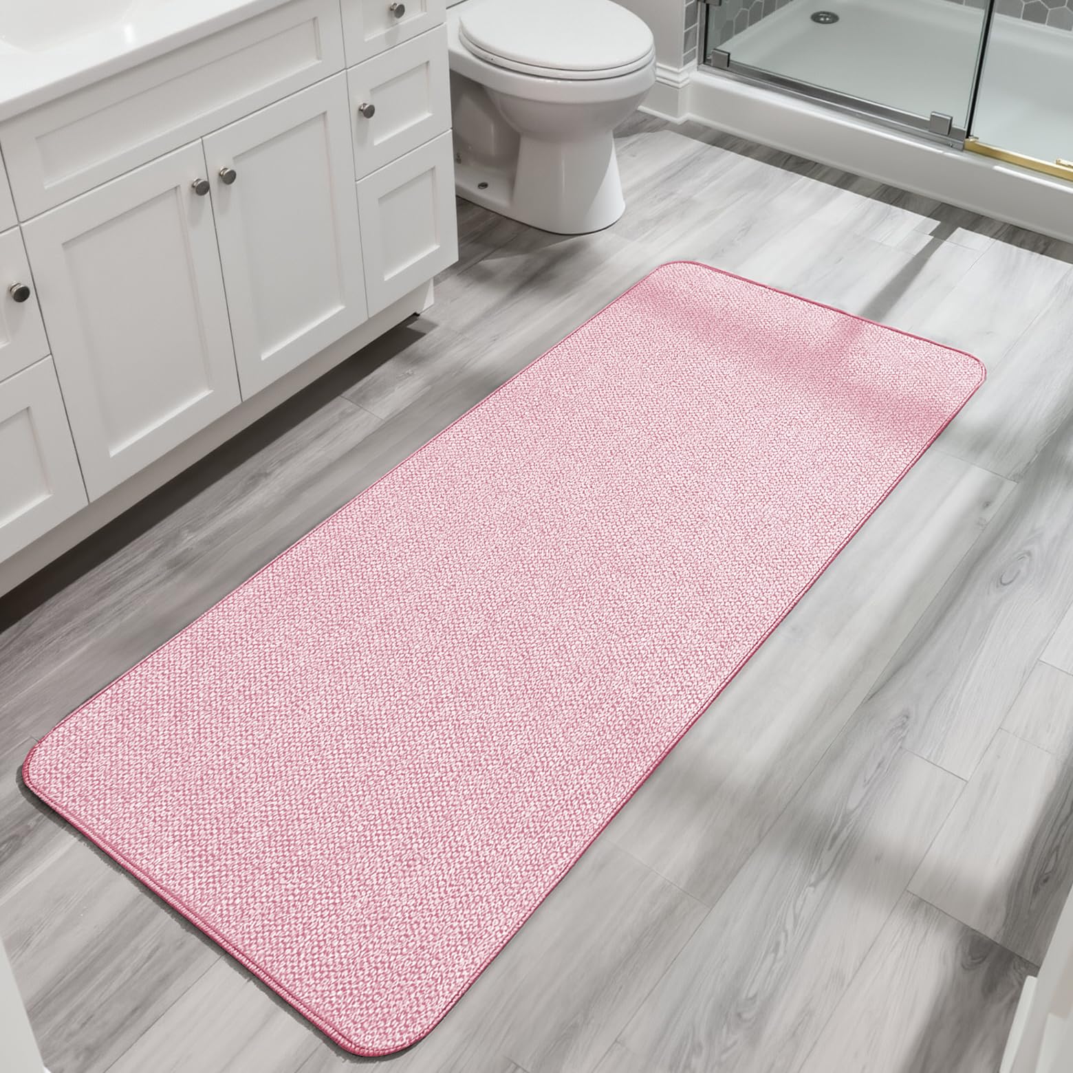 Bath Mat,Ultra Thin Bathroom Runner Rugs,Large Bath Mats for Bathroom,Quick Dry,Non-Slip,Machine Washable,Low Pile,Bath Rug,Shower Outside,Sink,Home Decor Accessories.Pink,2'x6'(24x72inch)