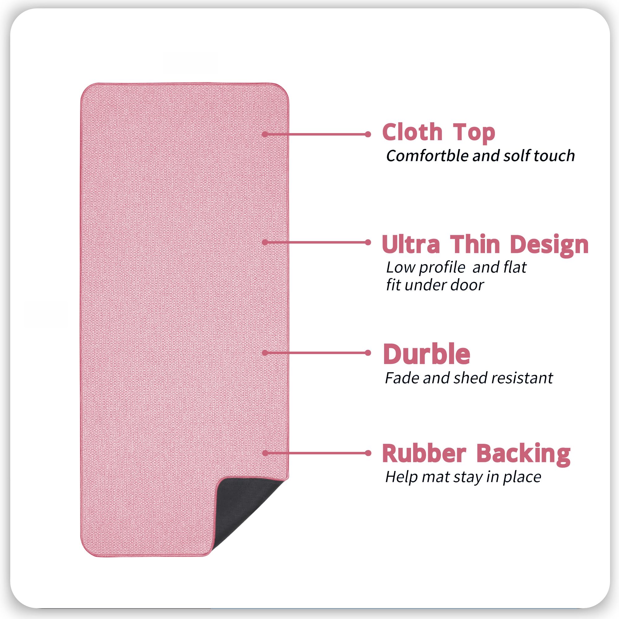 Bath Mat,Ultra Thin Bathroom Runner Rugs,Large Bath Mats for Bathroom,Quick Dry,Non-Slip,Machine Washable,Low Pile,Bath Rug,Shower Outside,Sink,Home Decor Accessories.Pink,2'x6'(24x72inch) - Image 2