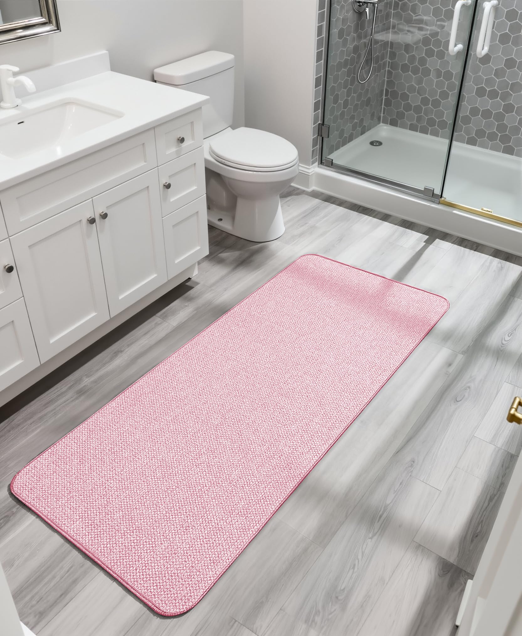 Bath Mat,Ultra Thin Bathroom Runner Rugs,Large Bath Mats for Bathroom,Quick Dry,Non-Slip,Machine Washable,Low Pile,Bath Rug,Shower Outside,Sink,Home Decor Accessories.Pink,2'x6'(24x72inch) - Image 6