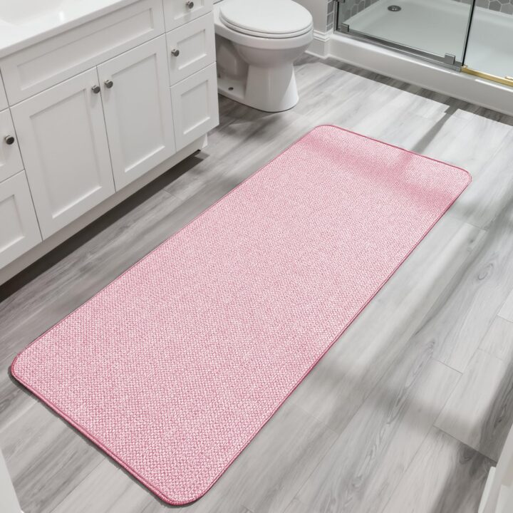 Bath Mat,Ultra Thin Bathroom Runner Rugs,Large Bath Mats for Bathroom,Quick Dry,Non-Slip,Machine Washable,Low Pile,Bath Rug,Shower Outside,Sink,Home Decor Accessories.Pink,3'x4'(36x48inch)